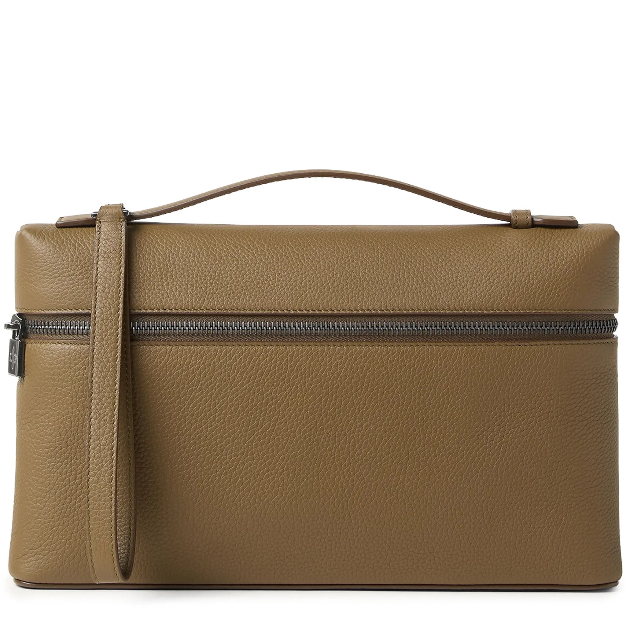 Front View of Loro Piana Extra Pouch L29 Calfskin Salty Capers Onyx FAN9085_51BD