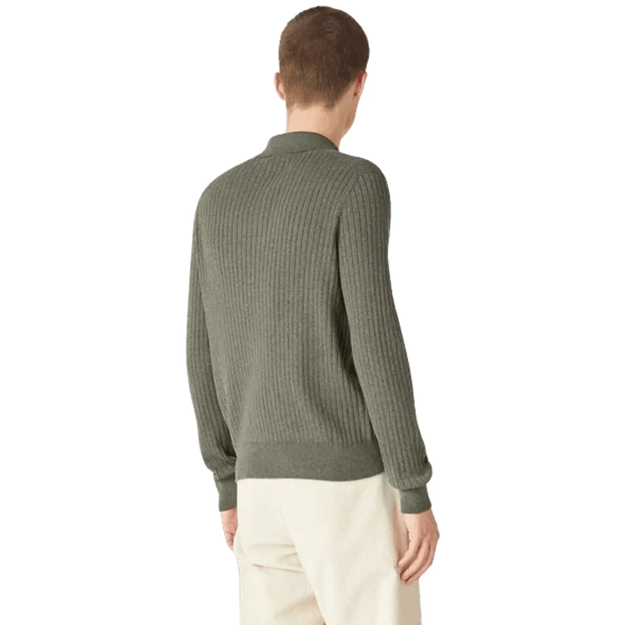 Detailed View of Loro Piana Lexington Baby Cashmere Dusky Moss Melange Polo Shirt FAO3673