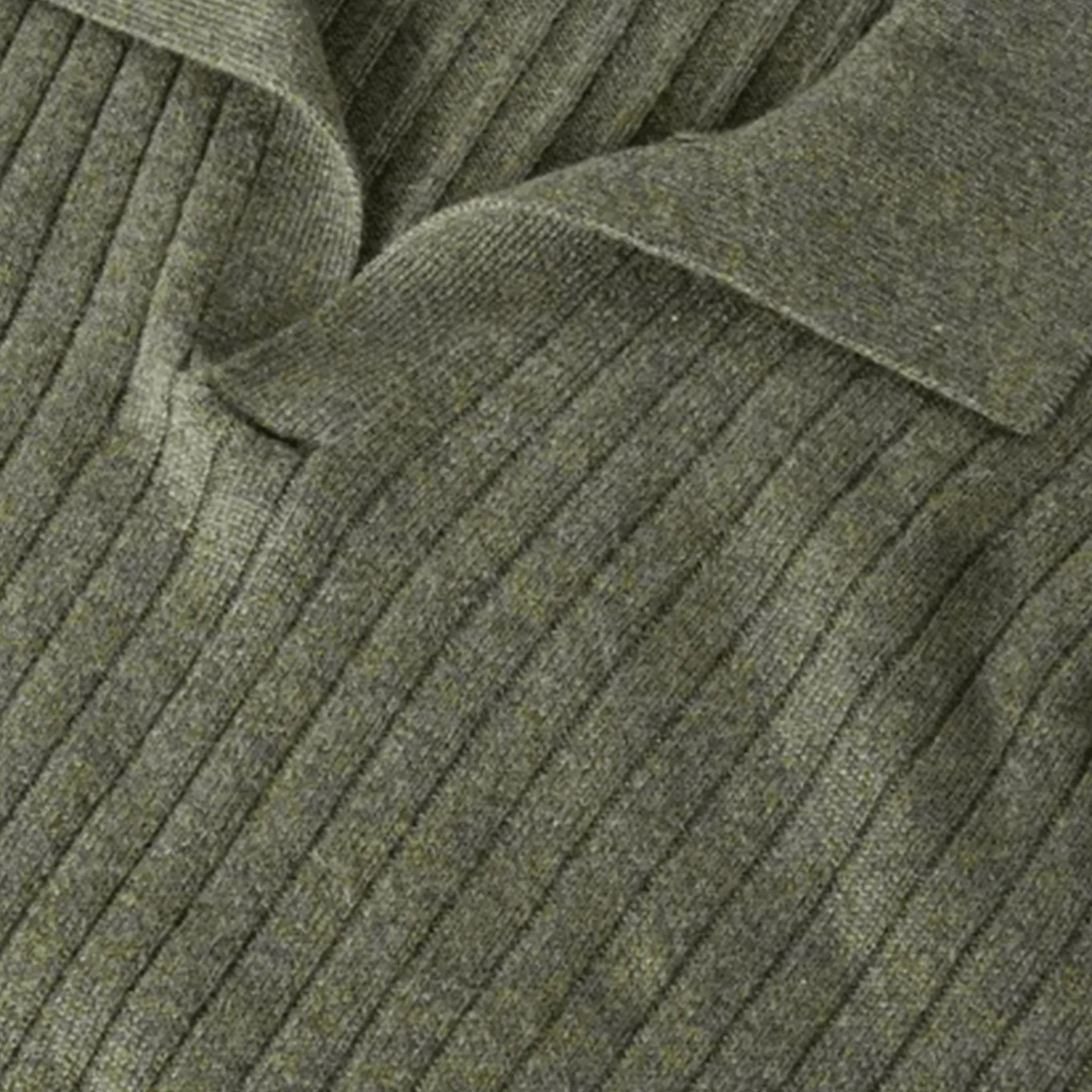 Detailed View of Loro Piana Lexington Baby Cashmere Dusky Moss Melange Polo Shirt FAO3673