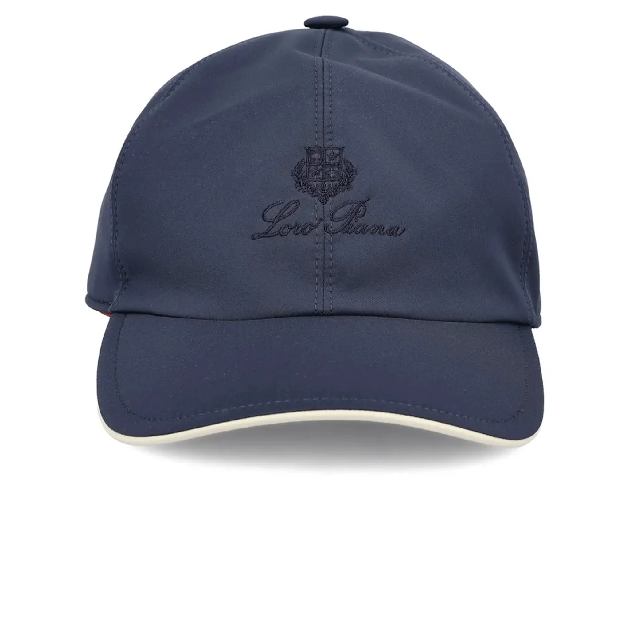Front View of Loro Piana Microfibre Storm System Royal Navy Ivory Baseball Cap FAP9958_B1MM