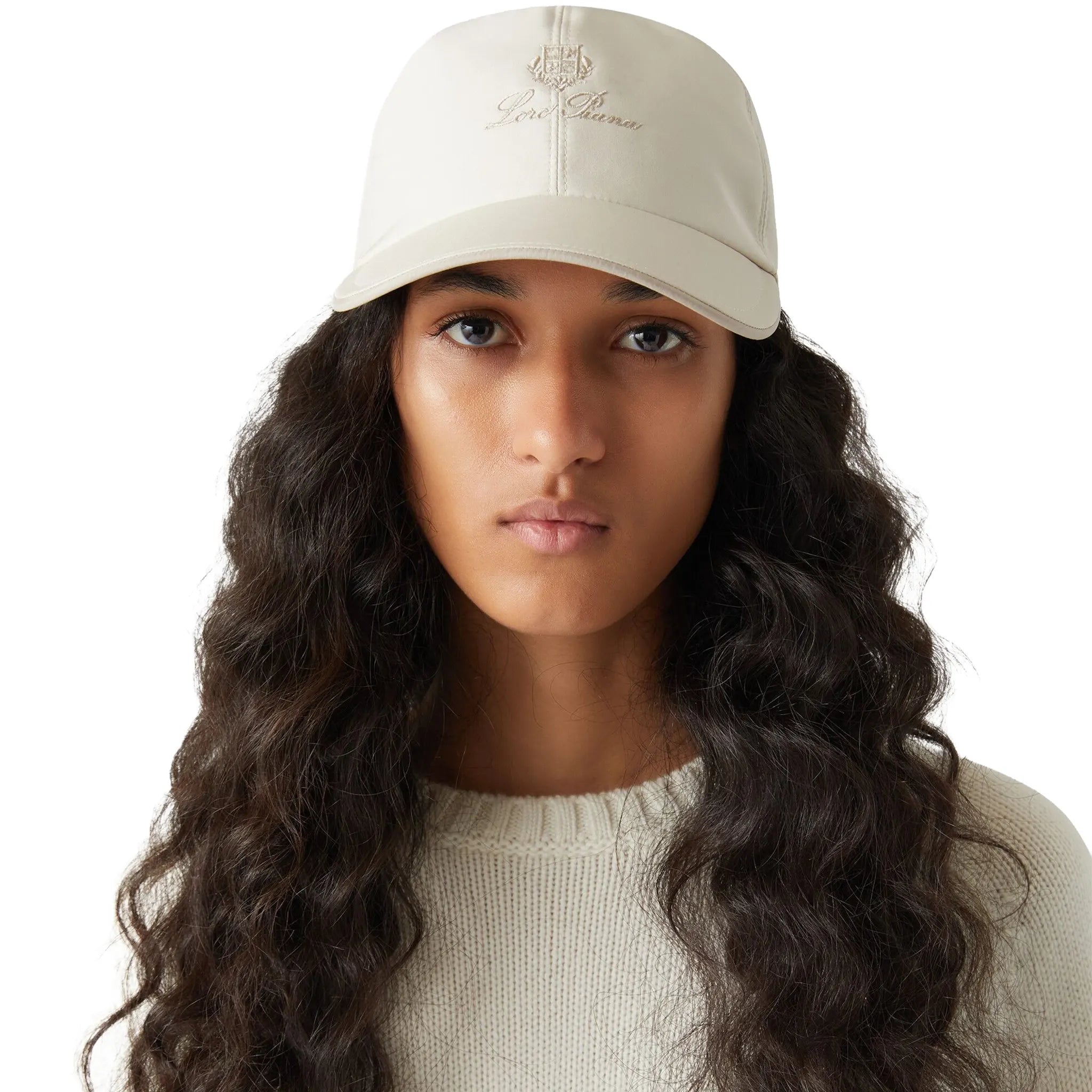 Model View of  Loro Piana Microfibre Storm System Tonal Desert Dunes Ivory Baseball Cap FAB1977_B1GK