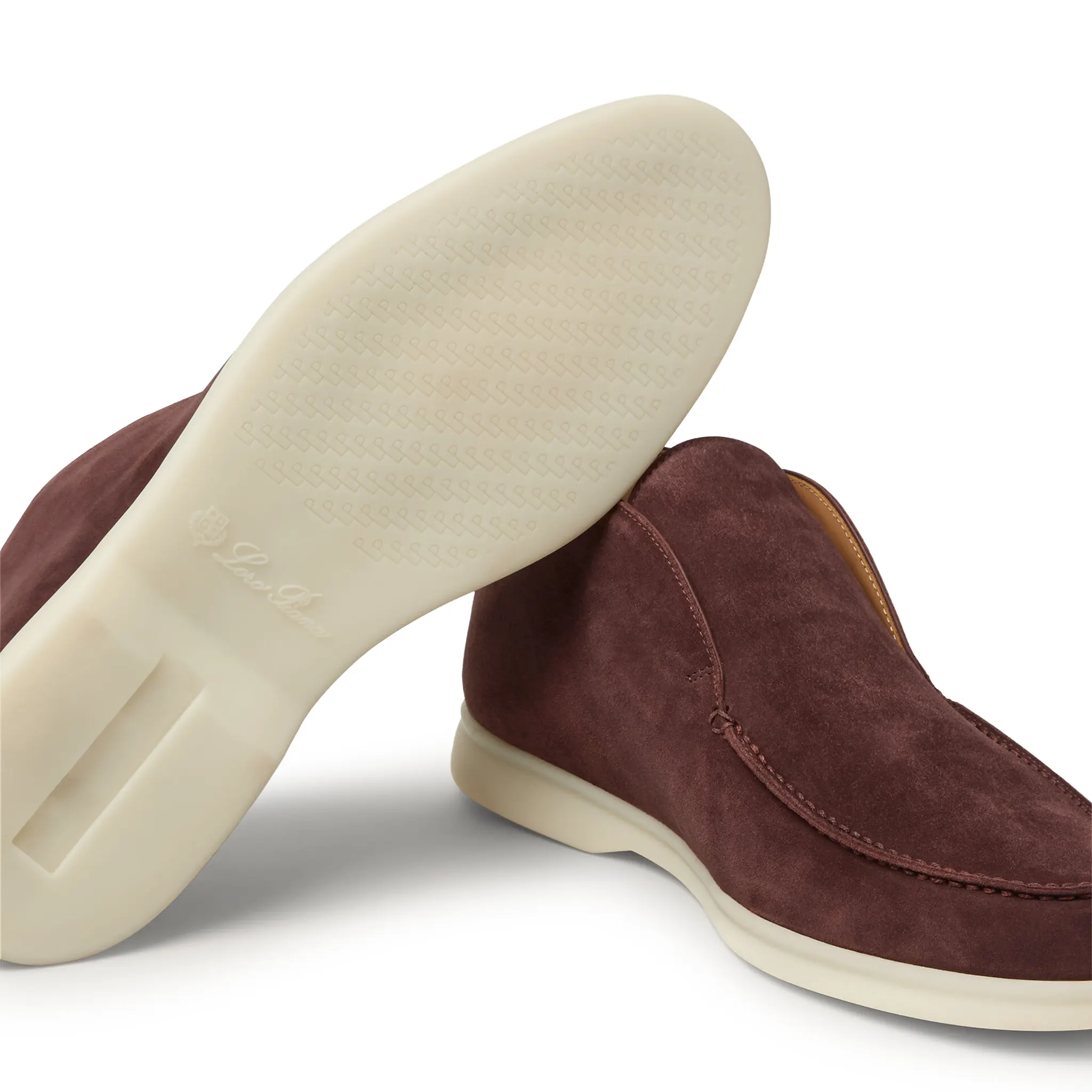 Sole View of Loro Piana Open Walk Very Dark Maroon Ankle Boot FAB4368_Q0B5