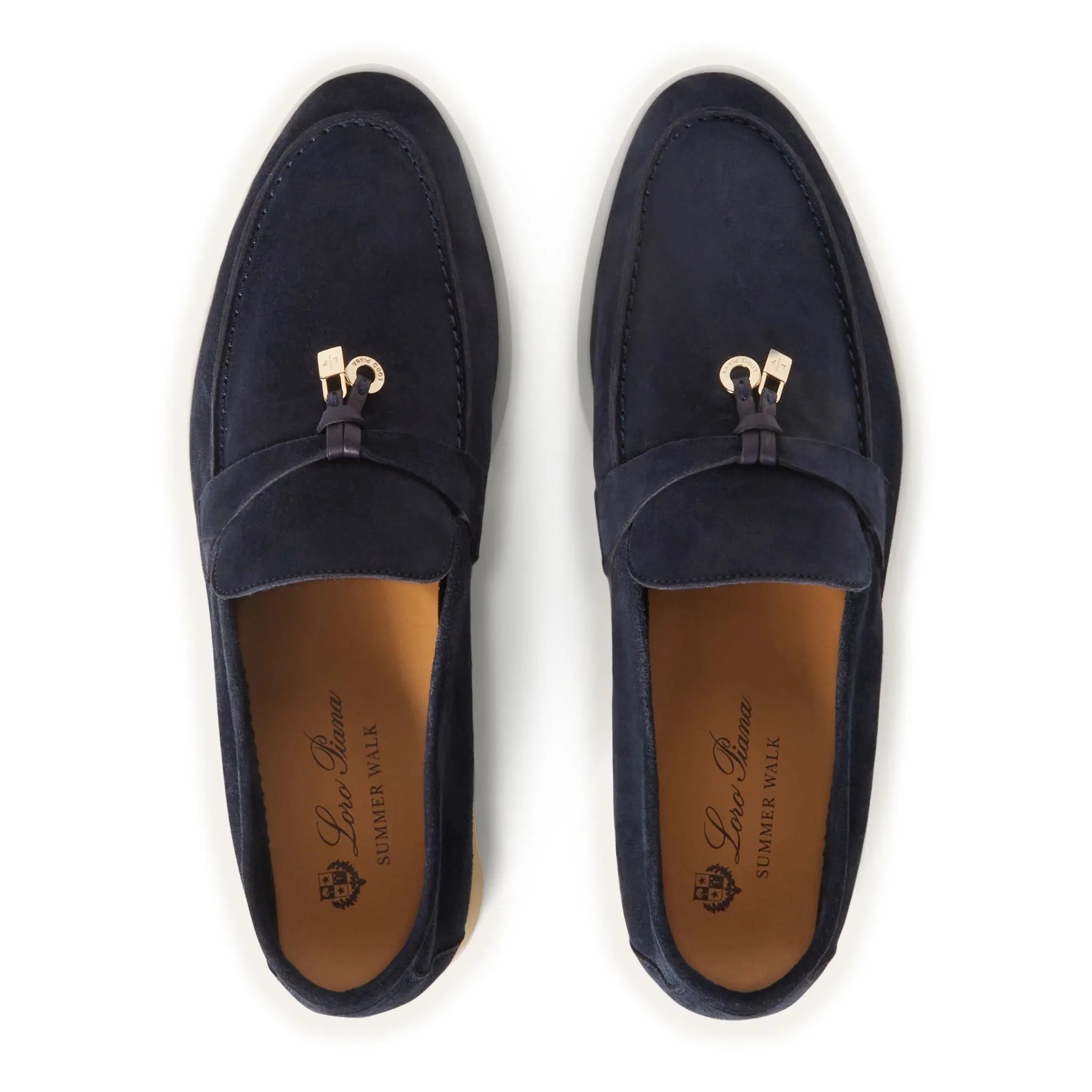 Upper View of Loro Piana Summer Charms Suede Argo Blue Melange Loafers FAE5444_W948