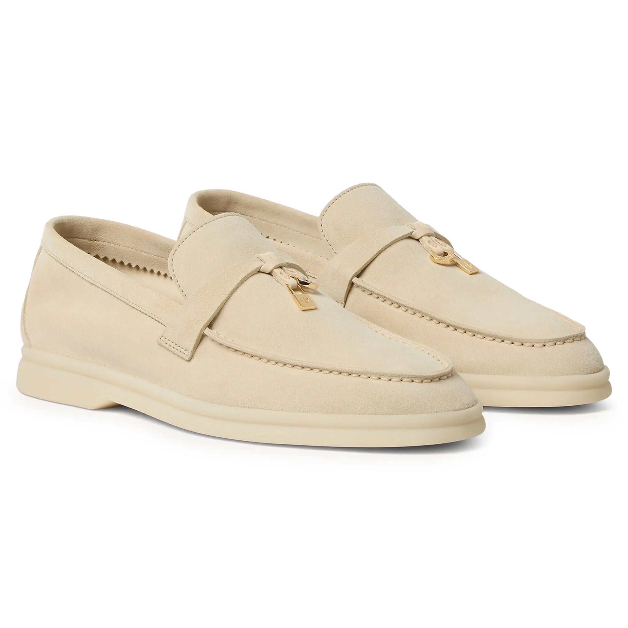 Front Side View of Loro Piana Summer Charms Suede Colour Baby Cashmere Loafers FAE5444_A0PX