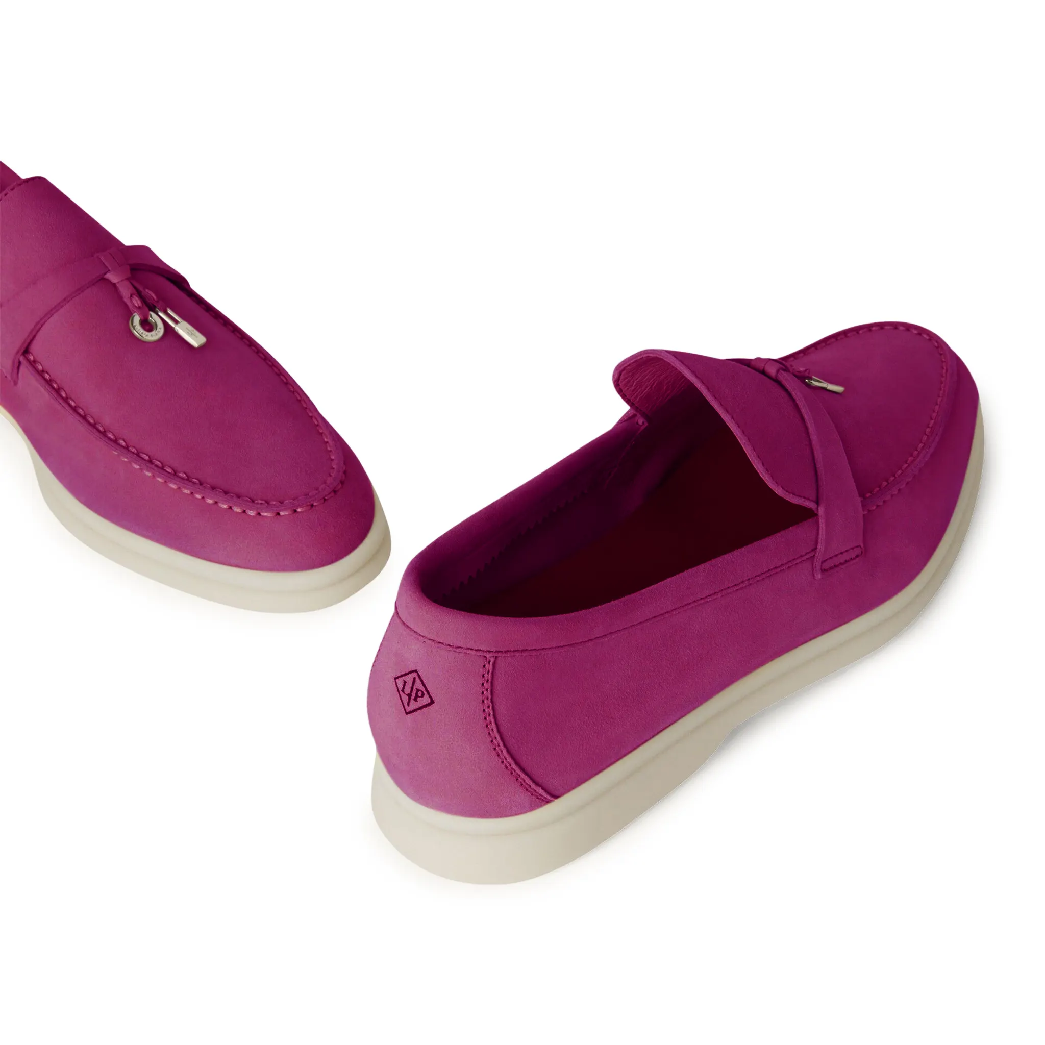 Back Side View of Loro Piana Summer Charms Suede Purple Daisy Loafers FAE5444_K01P