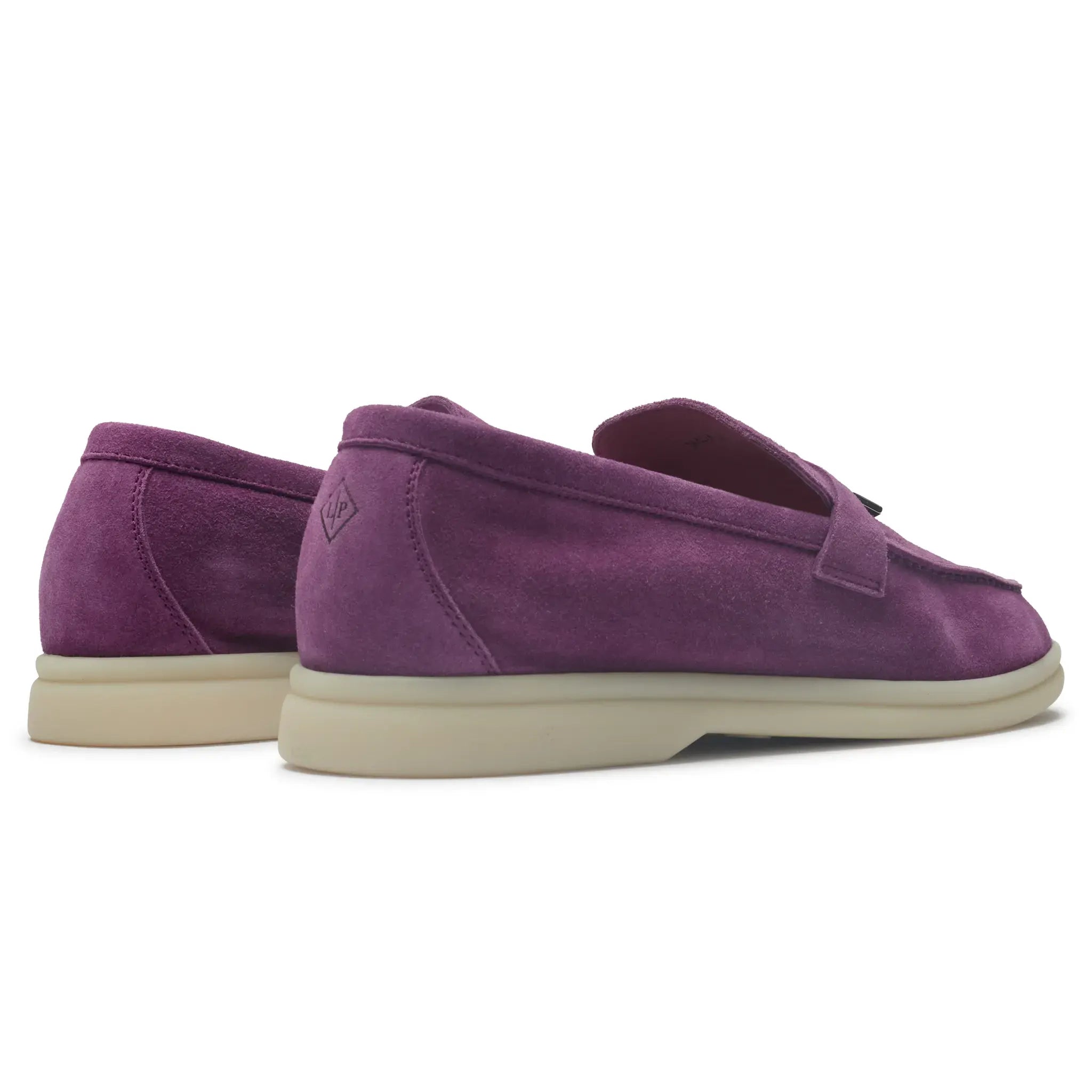 Back Side View of Loro Piana Summer Charms Suede Purple Daisy Loafers FAE5444_K01P