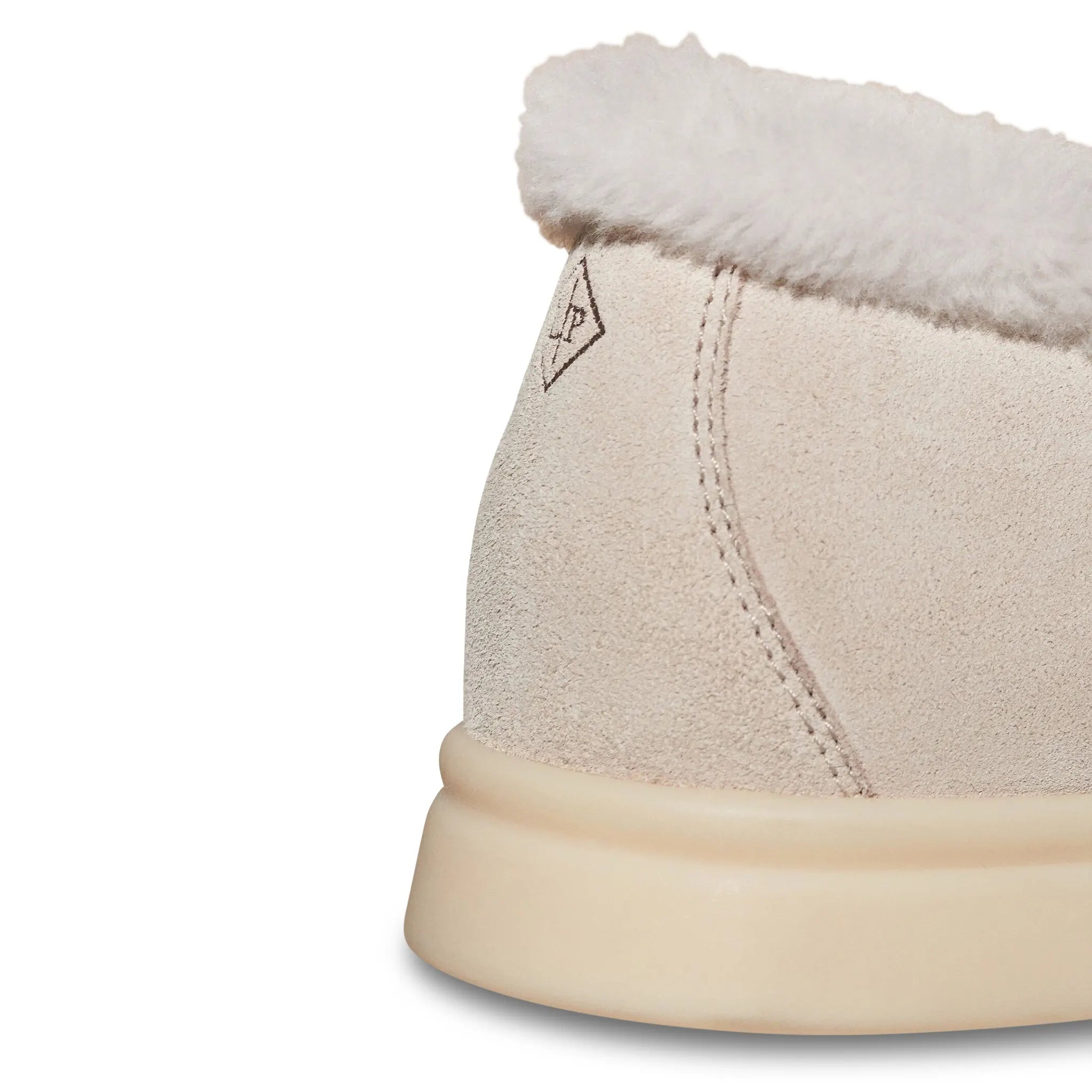 Detailed View of Loro Piana Summer Charms Walk Suede With Beaver Fur Pearl Powder Loafers FAL9227_A760