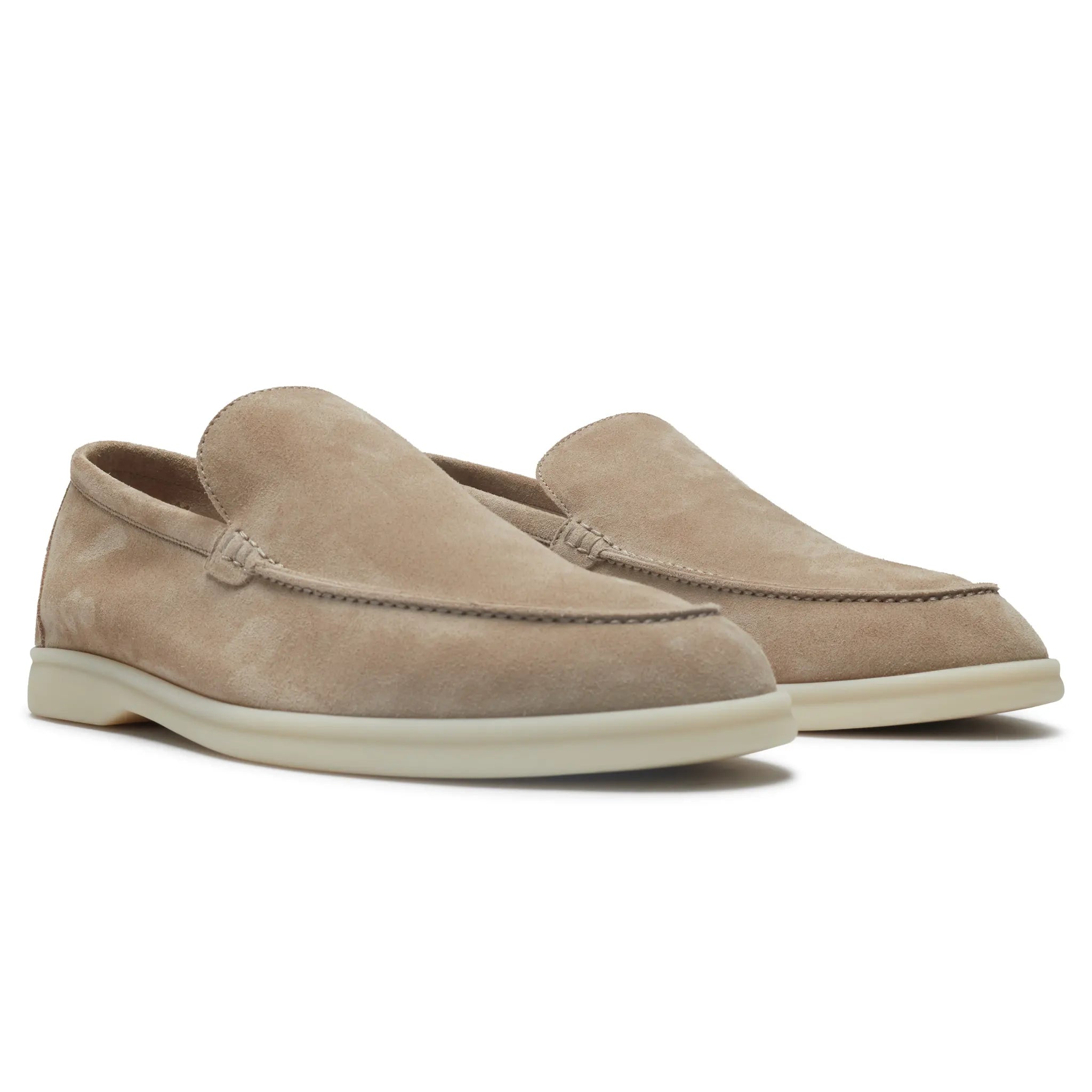 Front Side View of Loro Piana Summer Walk Suede Beige Corda Loafers FSM0023_H1EE