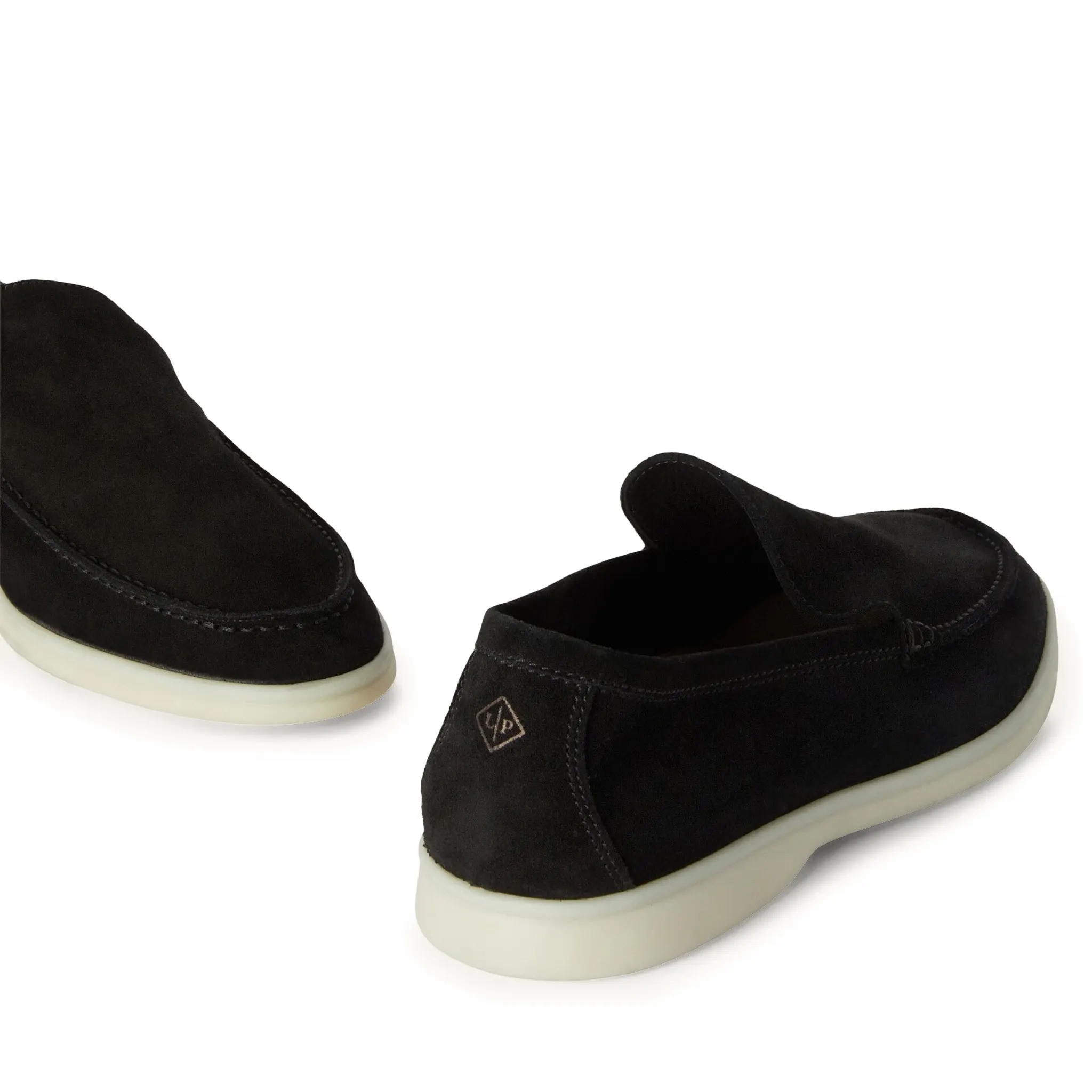 Back Side View of Loro Piana Summer Walk Suede Black Loafers FAE8124_8000