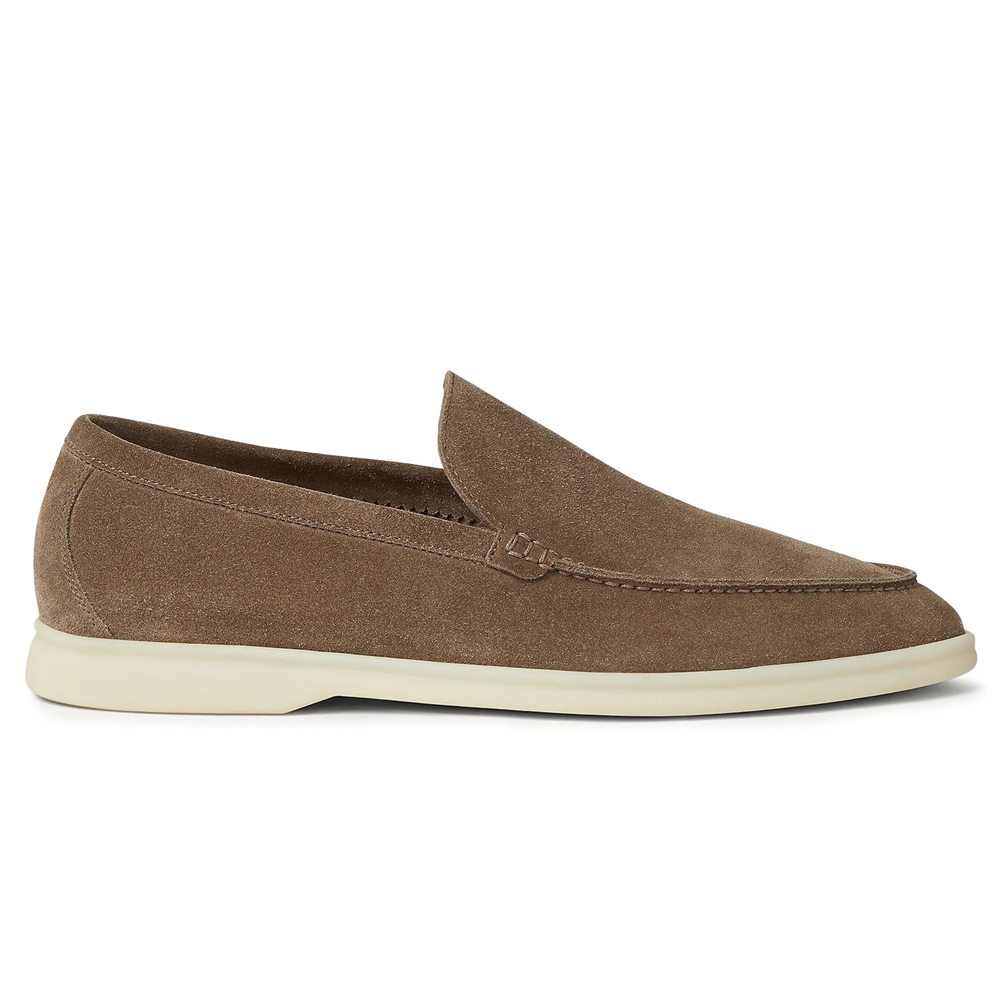 Side View of Loro Piana Summer Walk Suede Canteen Loafers FAE8124_M0XI
