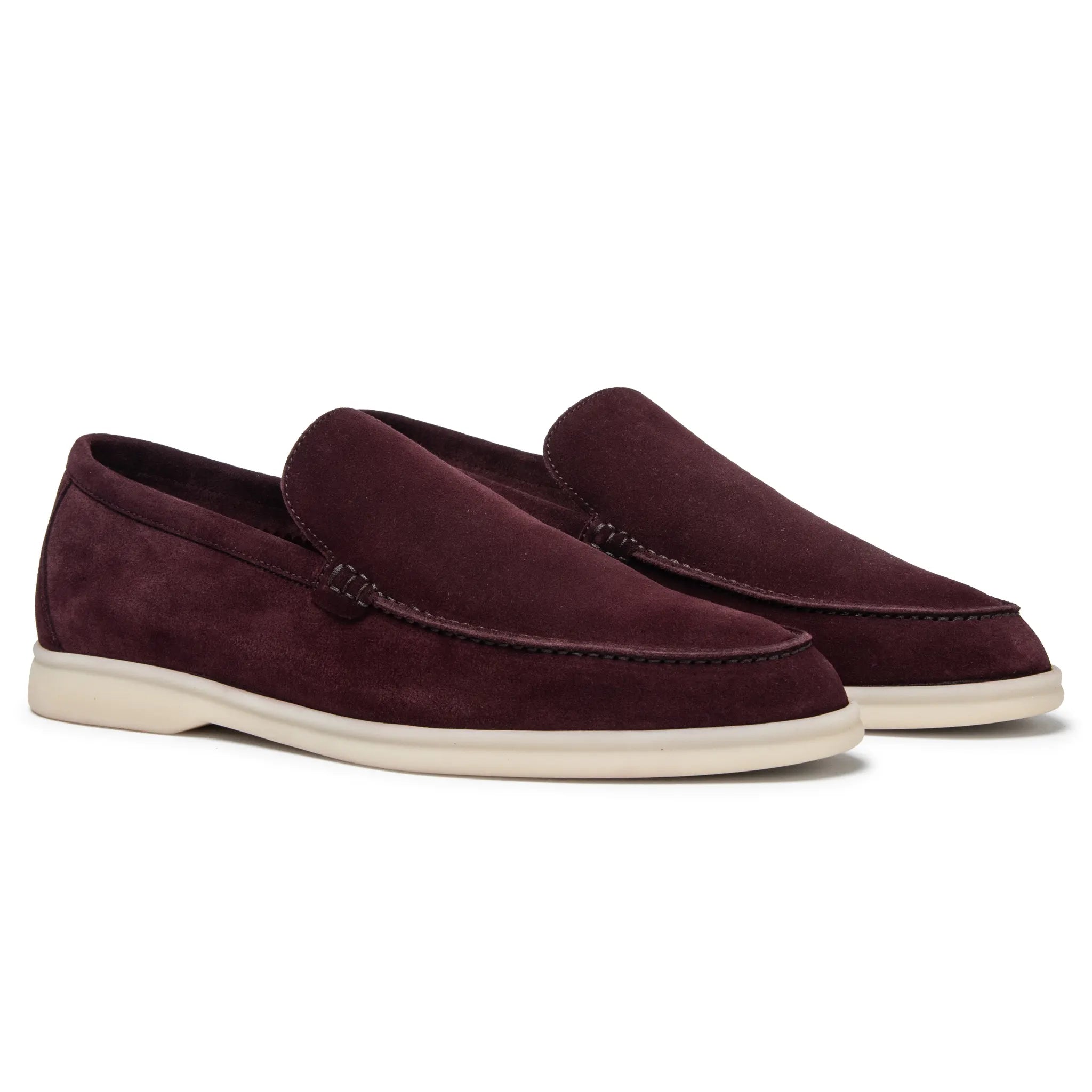 Front Side View of Loro Piana Summer Walk Suede Dark Roast Loafers FAE8124_H1NF