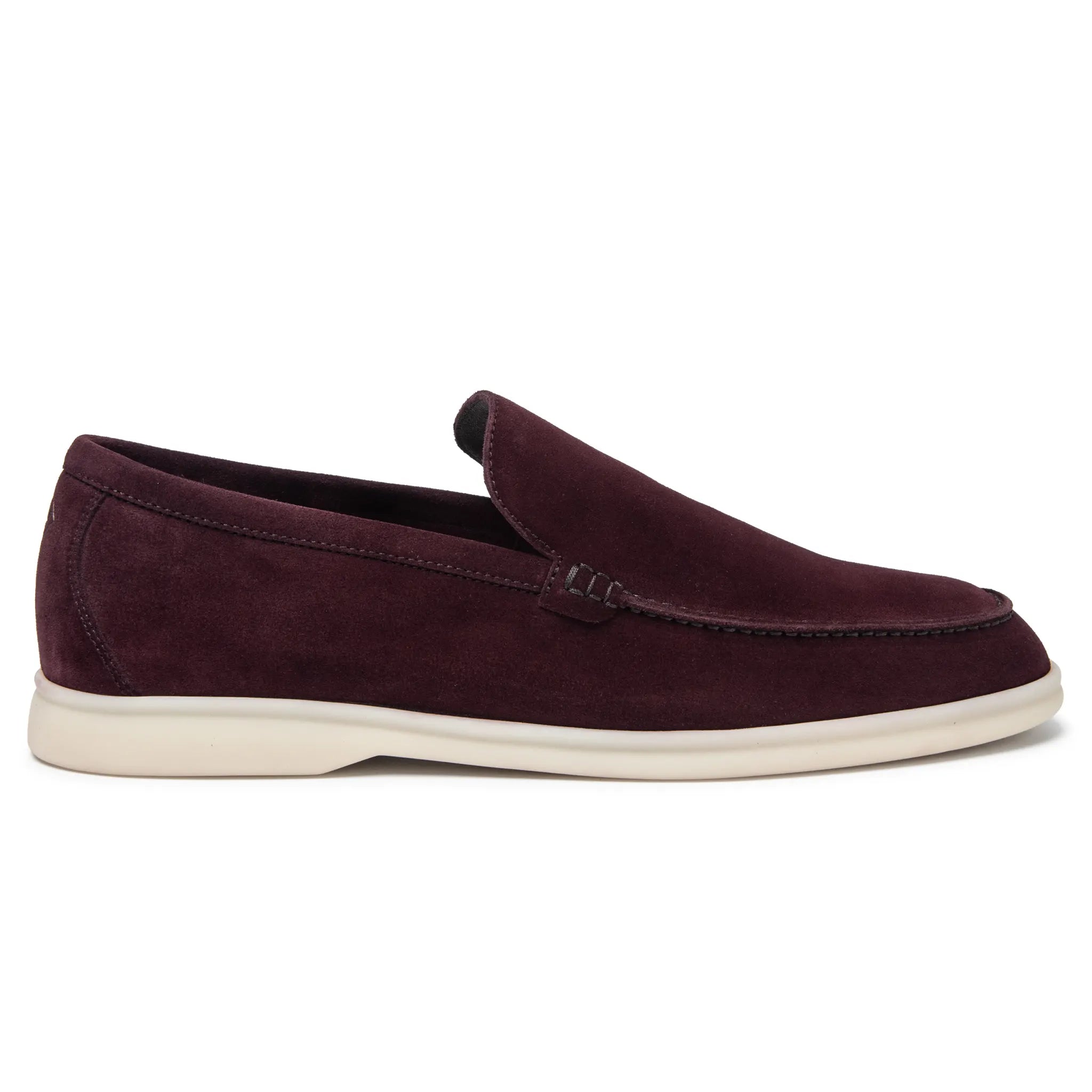 Side View of Loro Piana Summer Walk Suede Dark Roast Loafers FAE8124_H1NF
