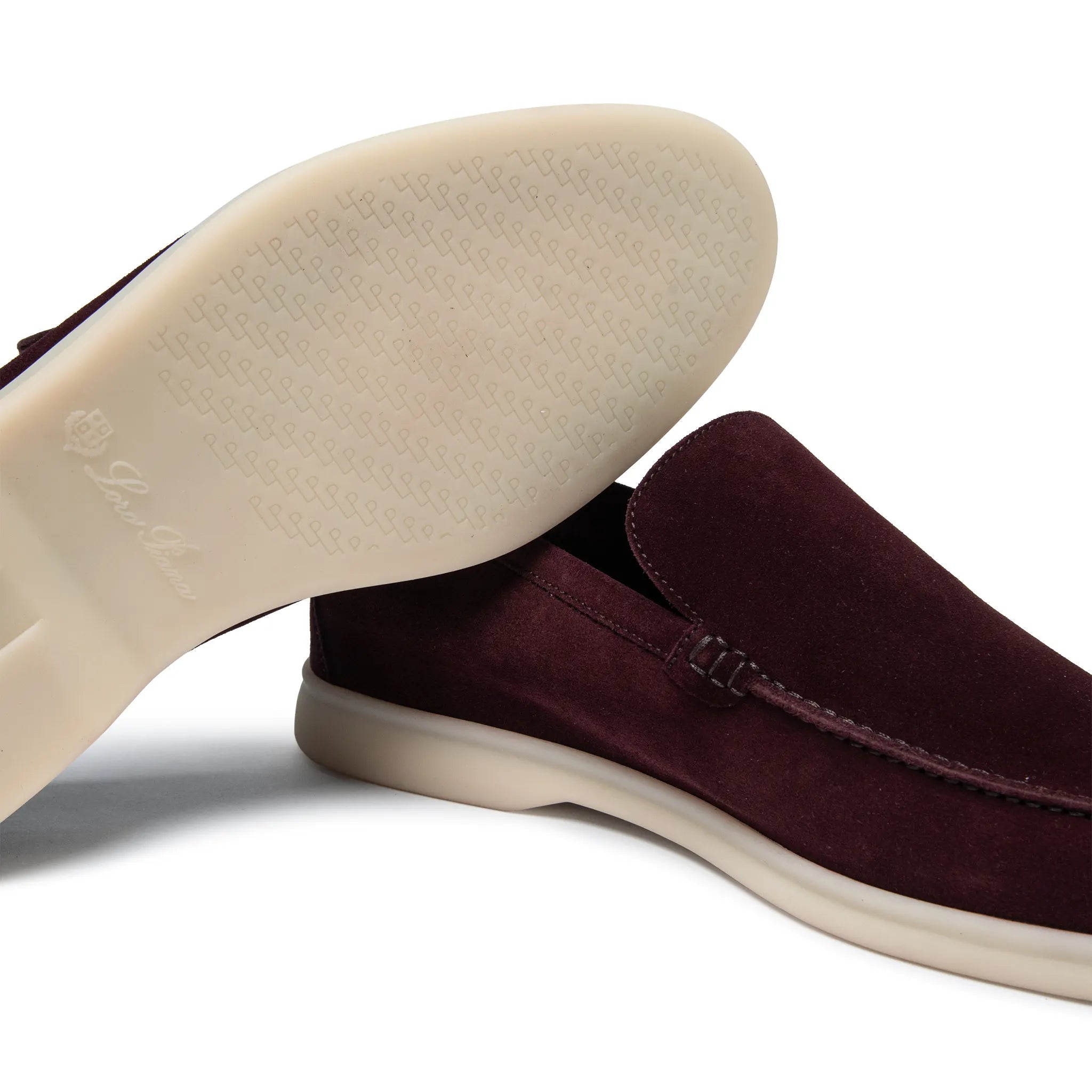 Sole Side View of Loro Piana Summer Walk Suede Dark Roast Loafers FAE8124_H1NF