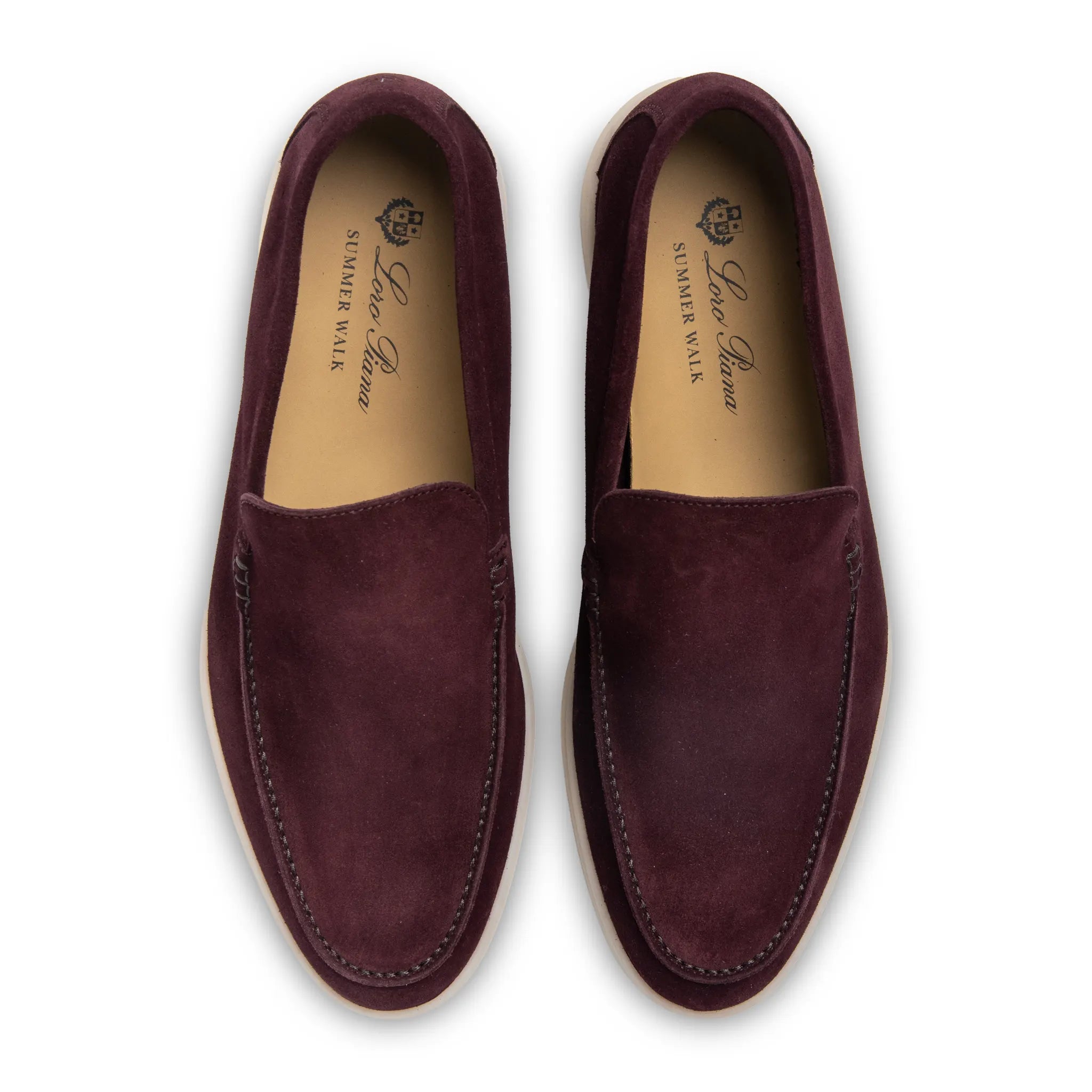 Upper View of Loro Piana Summer Walk Suede Dark Roast Loafers FAE8124_H1NF