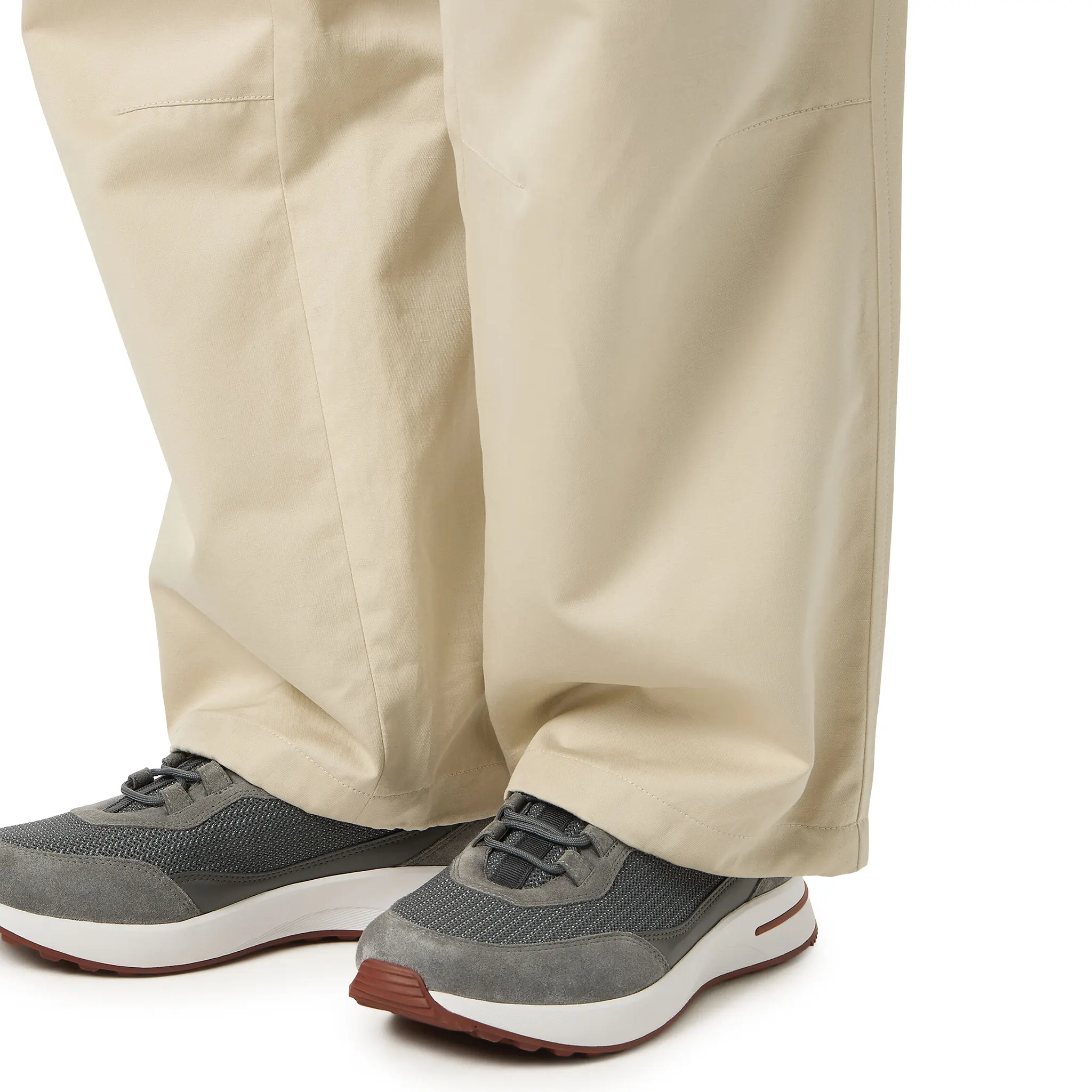 Model View of Loro Piana Week End Light Urban Stone Suede Mesh Sneaker FAR1331_F8ZC