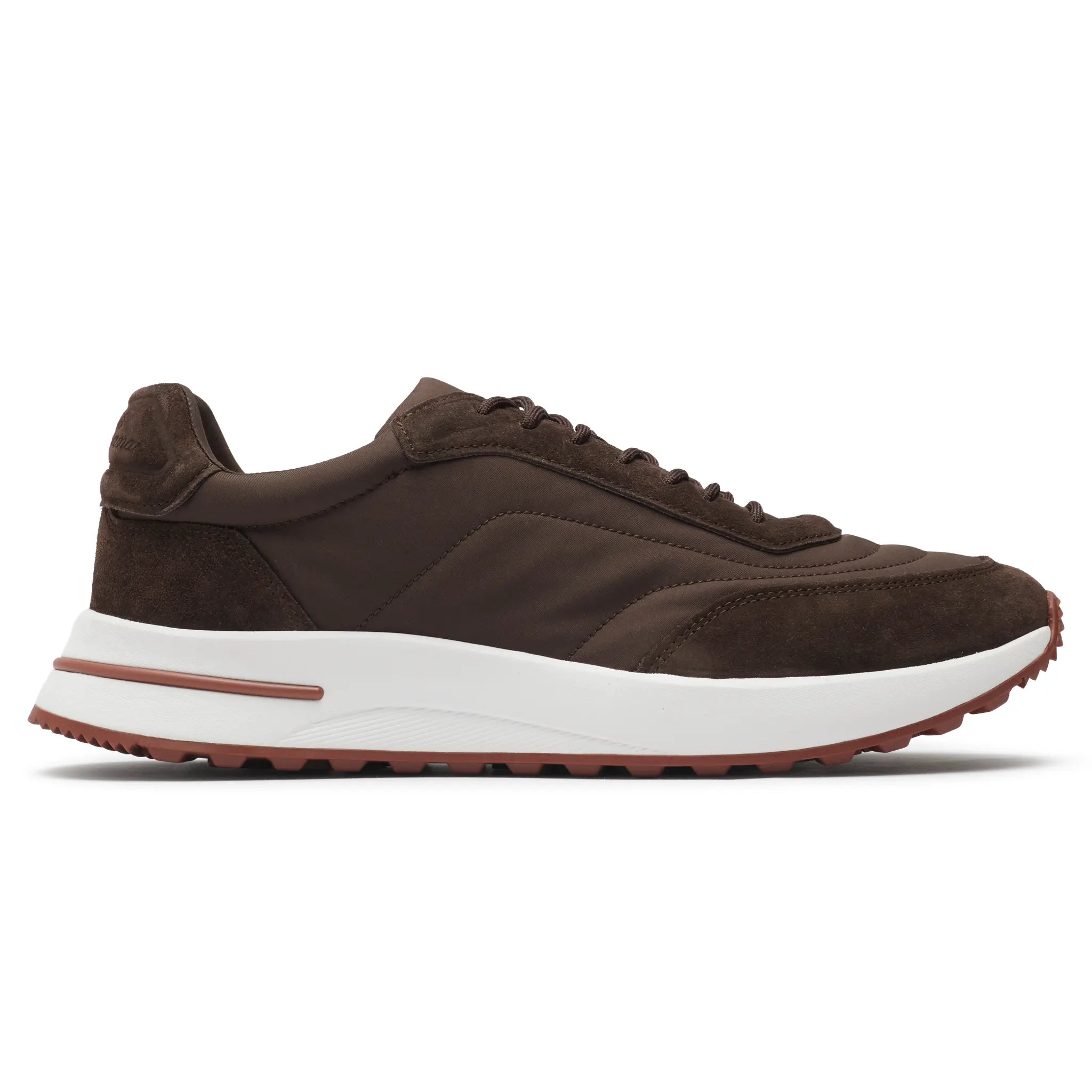Side View of Loro Piana Week End Walk Cedar Bronze Sneaker FAP9780_H1A1