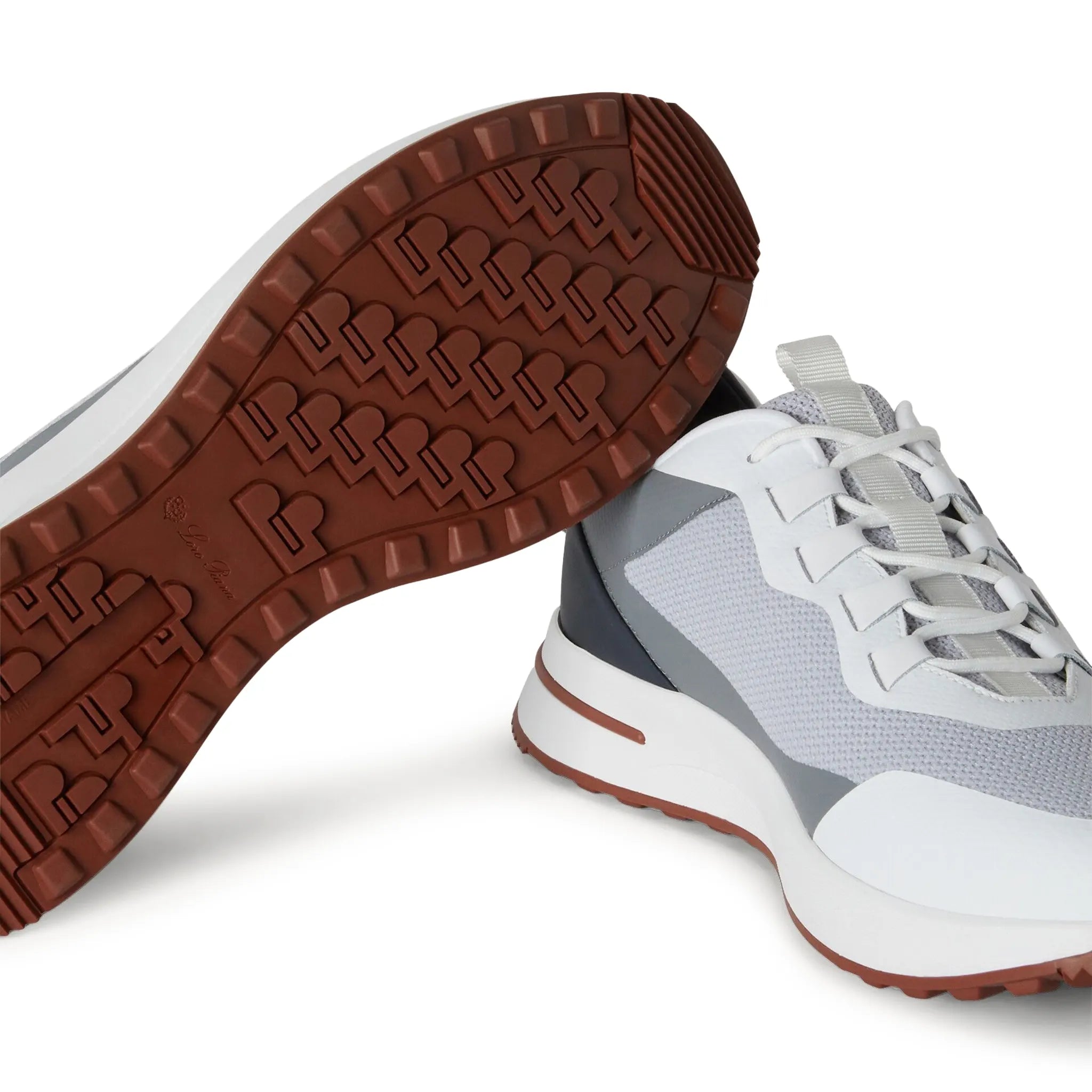 Sole Side View of Loro Piana Week End Walk Frost Grey Linen Mesh Sneaker FAM1718_F3DU