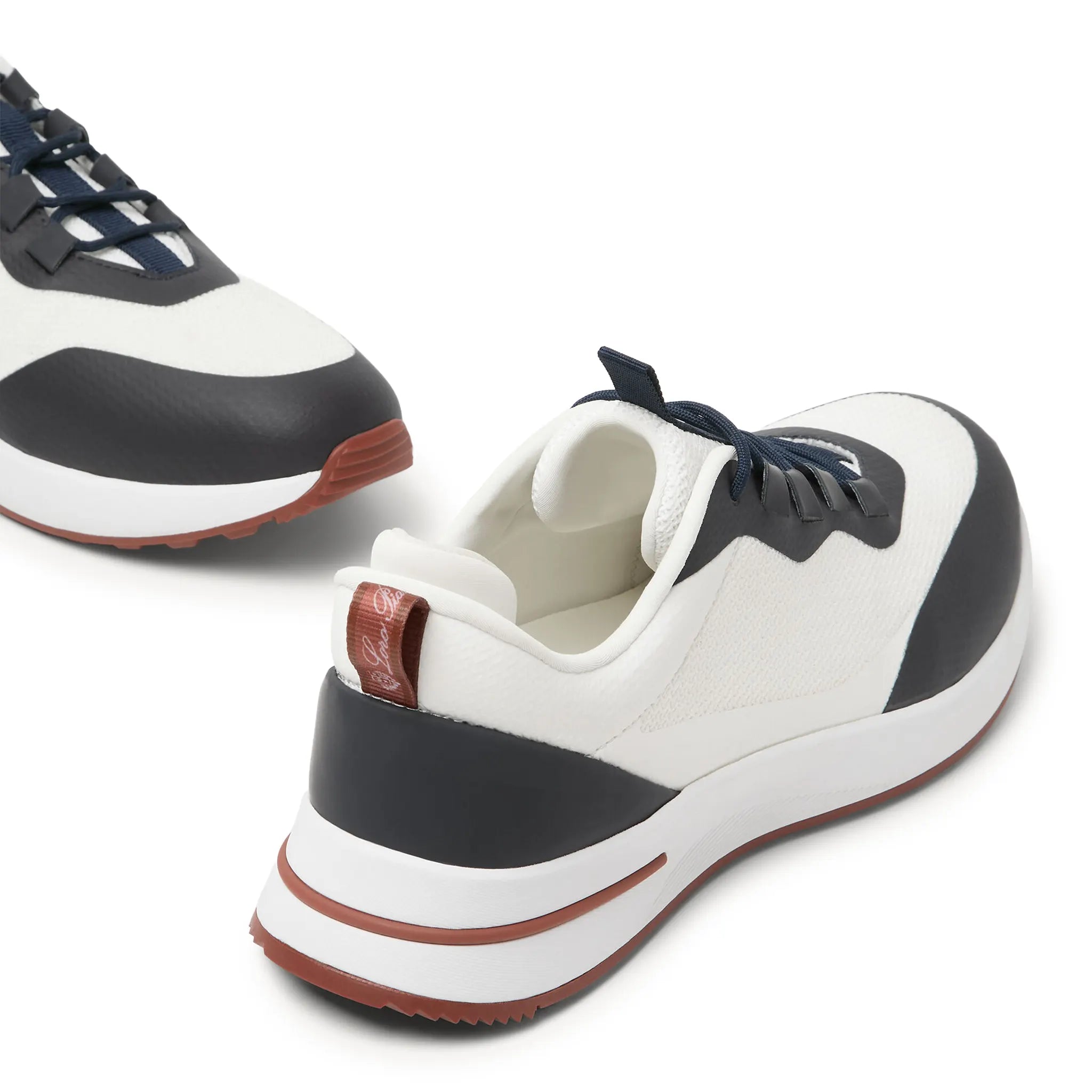 Back Side View of Loro Piana Week End Walk Frost White Sea Linen Mesh Sneaker FAM1718_F7XA