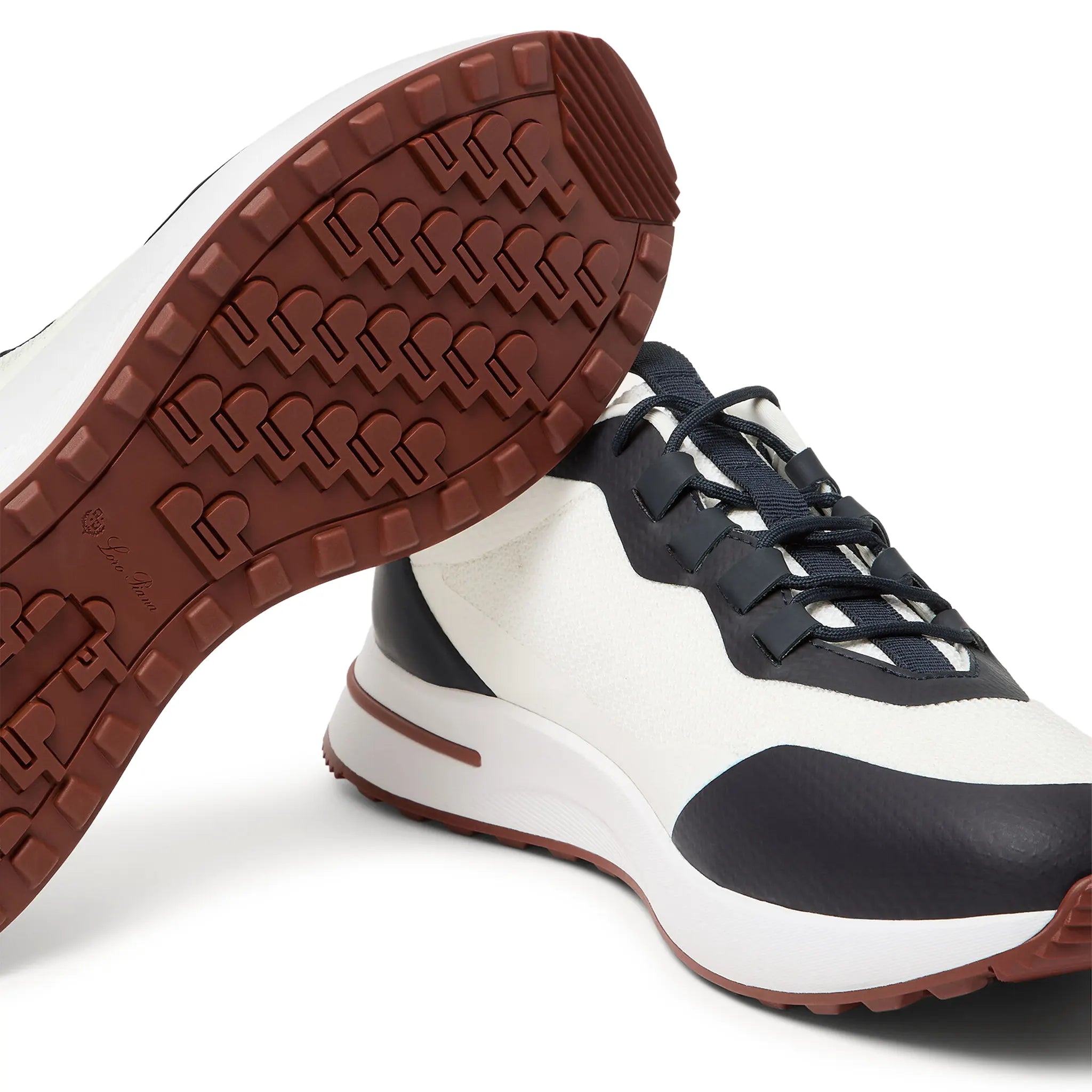 Sole Side View of Loro Piana Week End Walk Frost White Sea Linen Mesh Sneaker FAM1718_F7XA