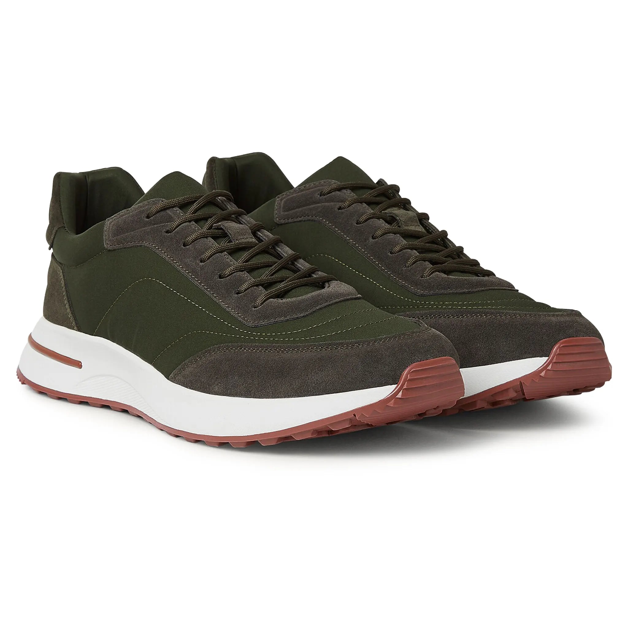 Front Side View of Loro Piana Week End Walk Ireland Green Sneaker FAP9780_5406