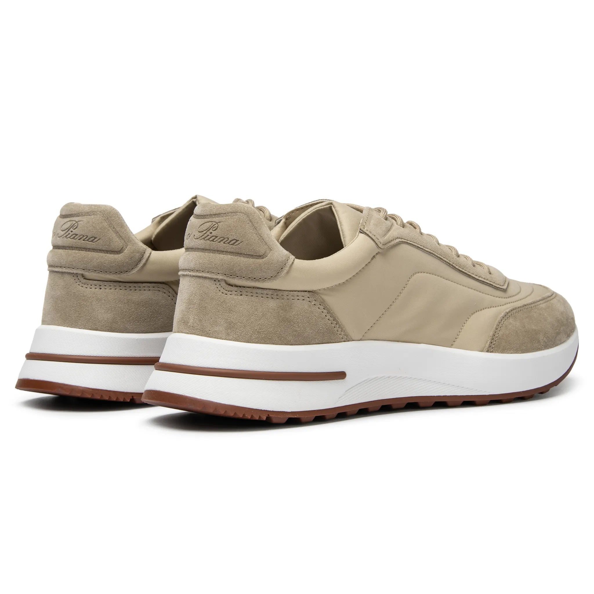 Back Side View of Loro Piana Week End Walk Sand Shell Sneaker FAP9780_D235