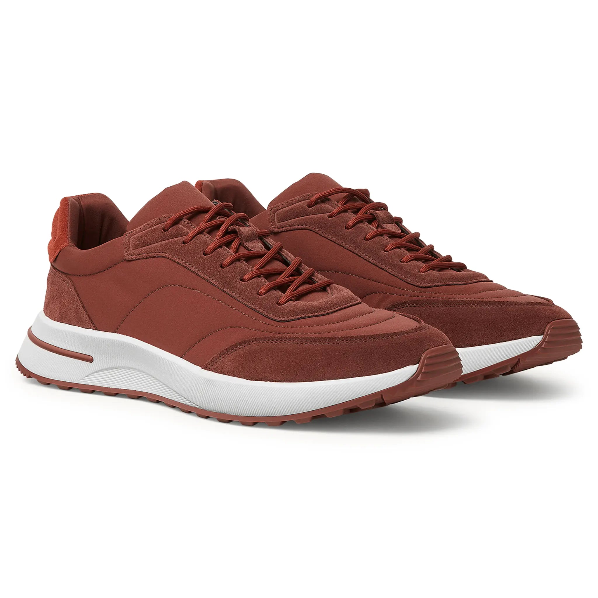 Front Side View of Loro Piana Week End Walk Sanguine Pencil Sneaker FAP9780_P0B2