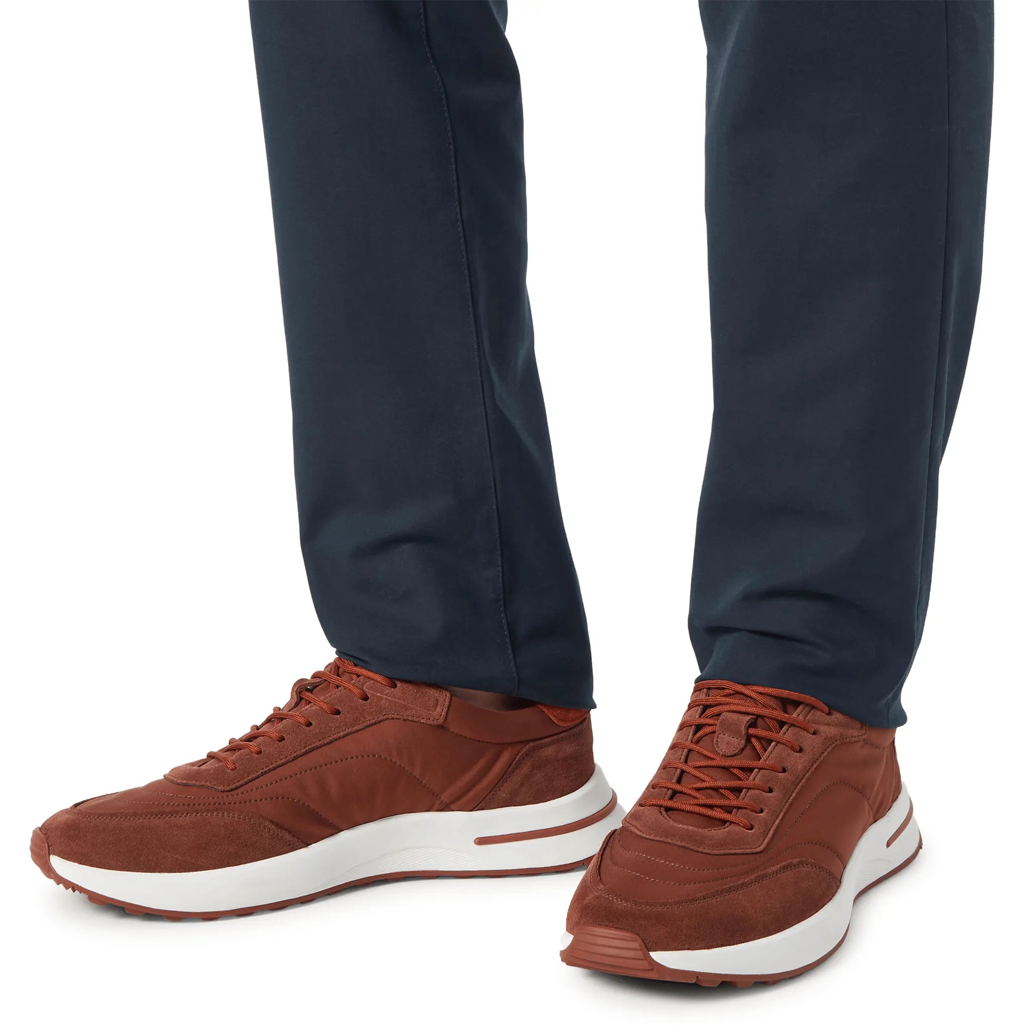 Model View of Loro Piana Week End Walk Sanguine Pencil Sneaker FAP9780_P0B2