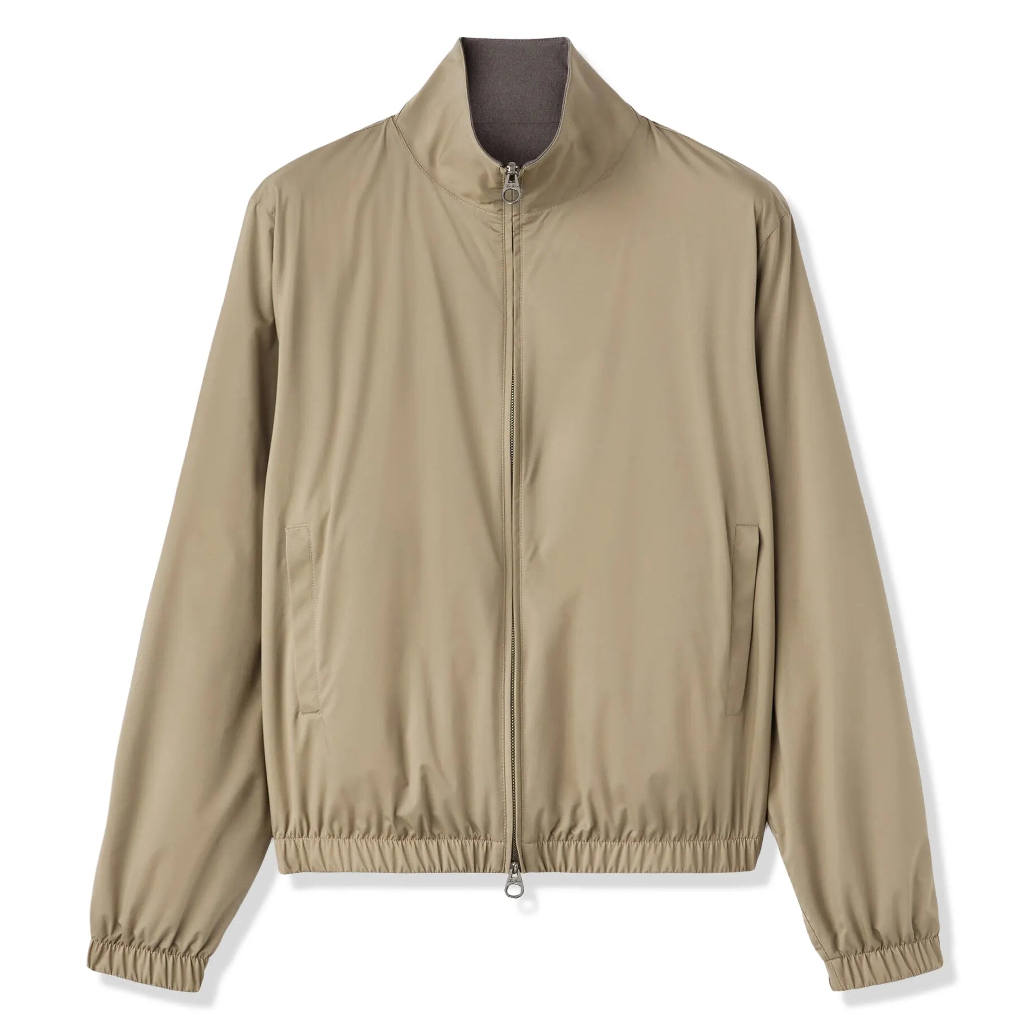 Front View of Loro Piana Windmate Storm System Tobacco Ermine Brown Bomber Jacket FAP9753_B39K