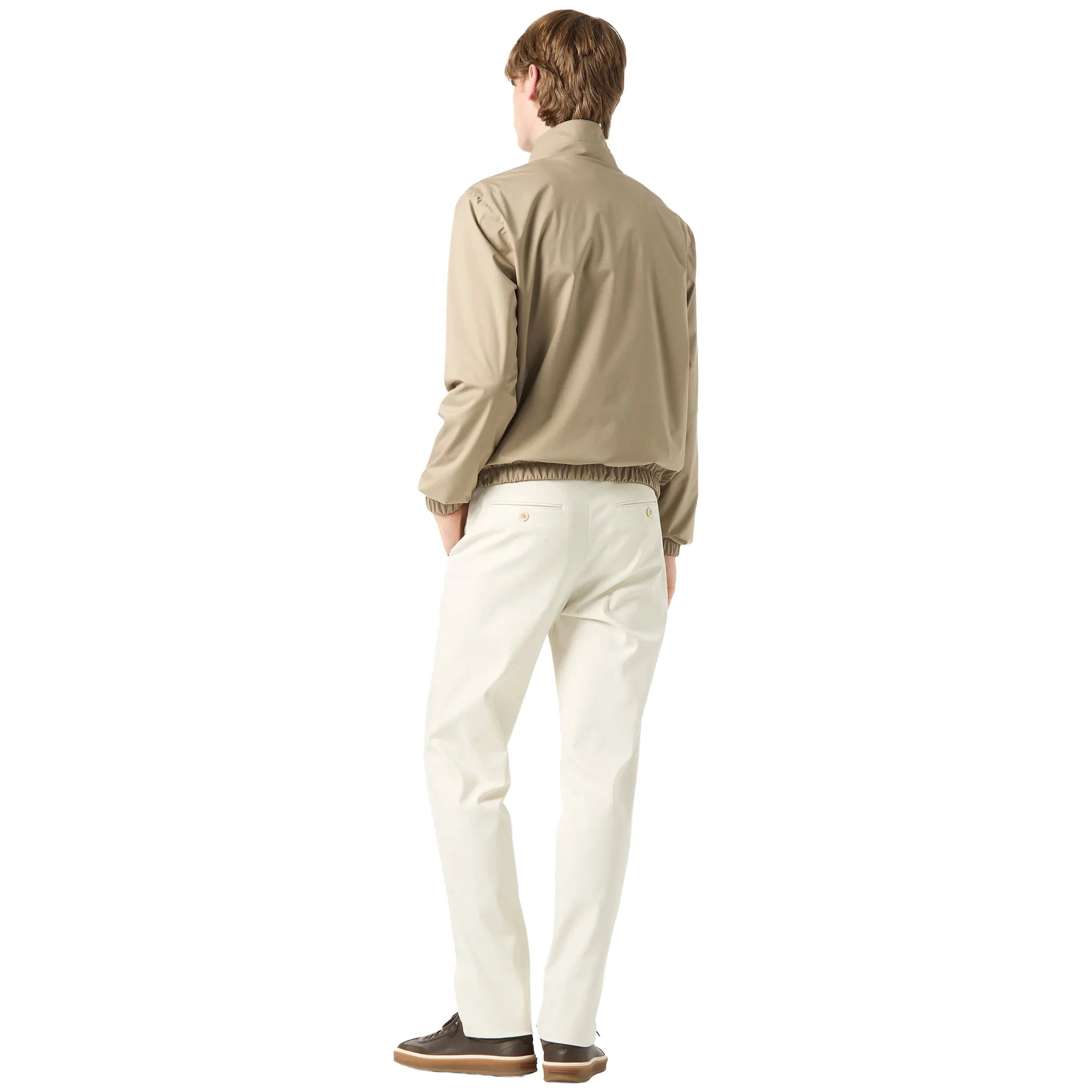 Back View of Loro Piana Windmate Storm System Tobacco Ermine Brown Bomber Jacket FAP9753_B39K