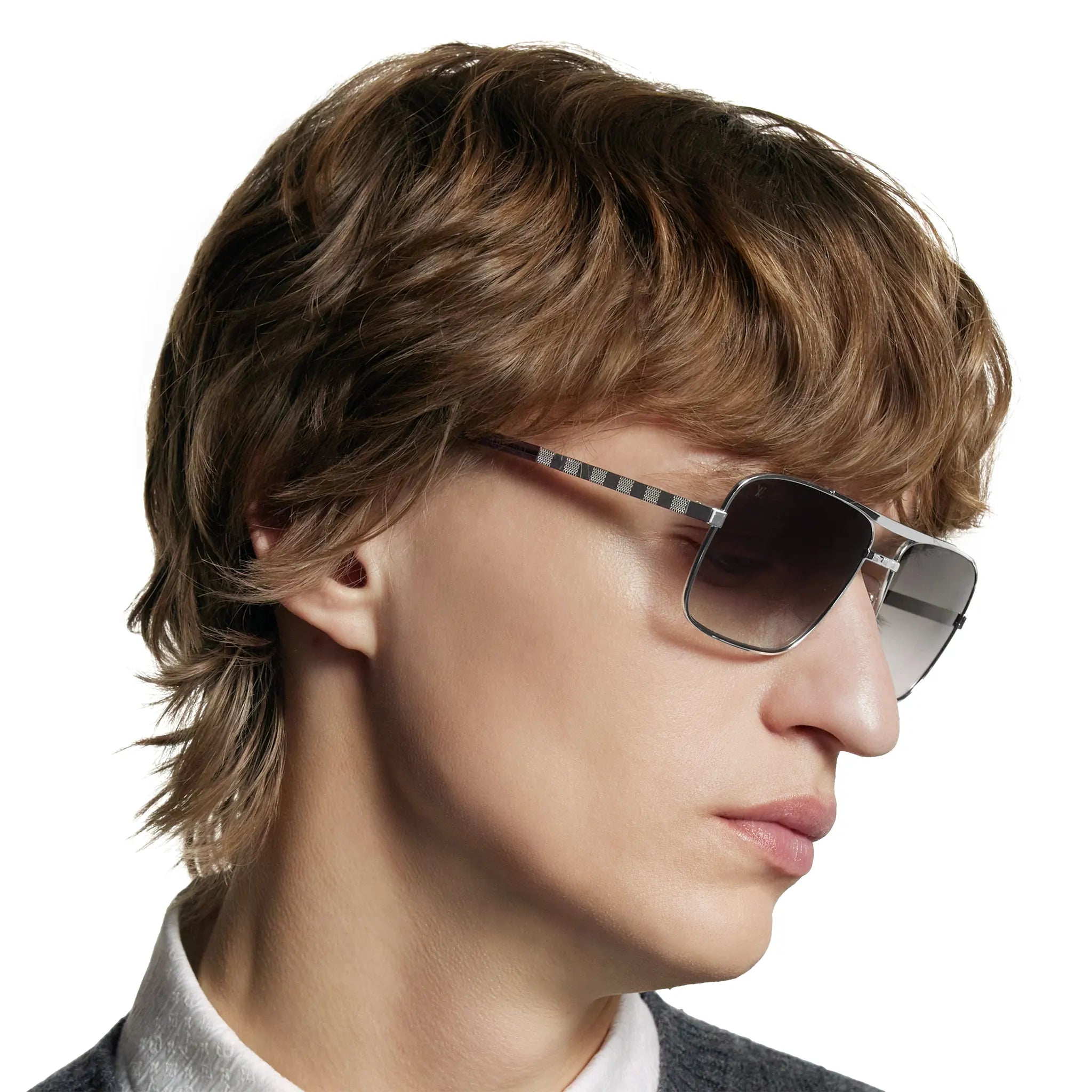Model View of Louis Vuitton Attitude Silver Sunglasses