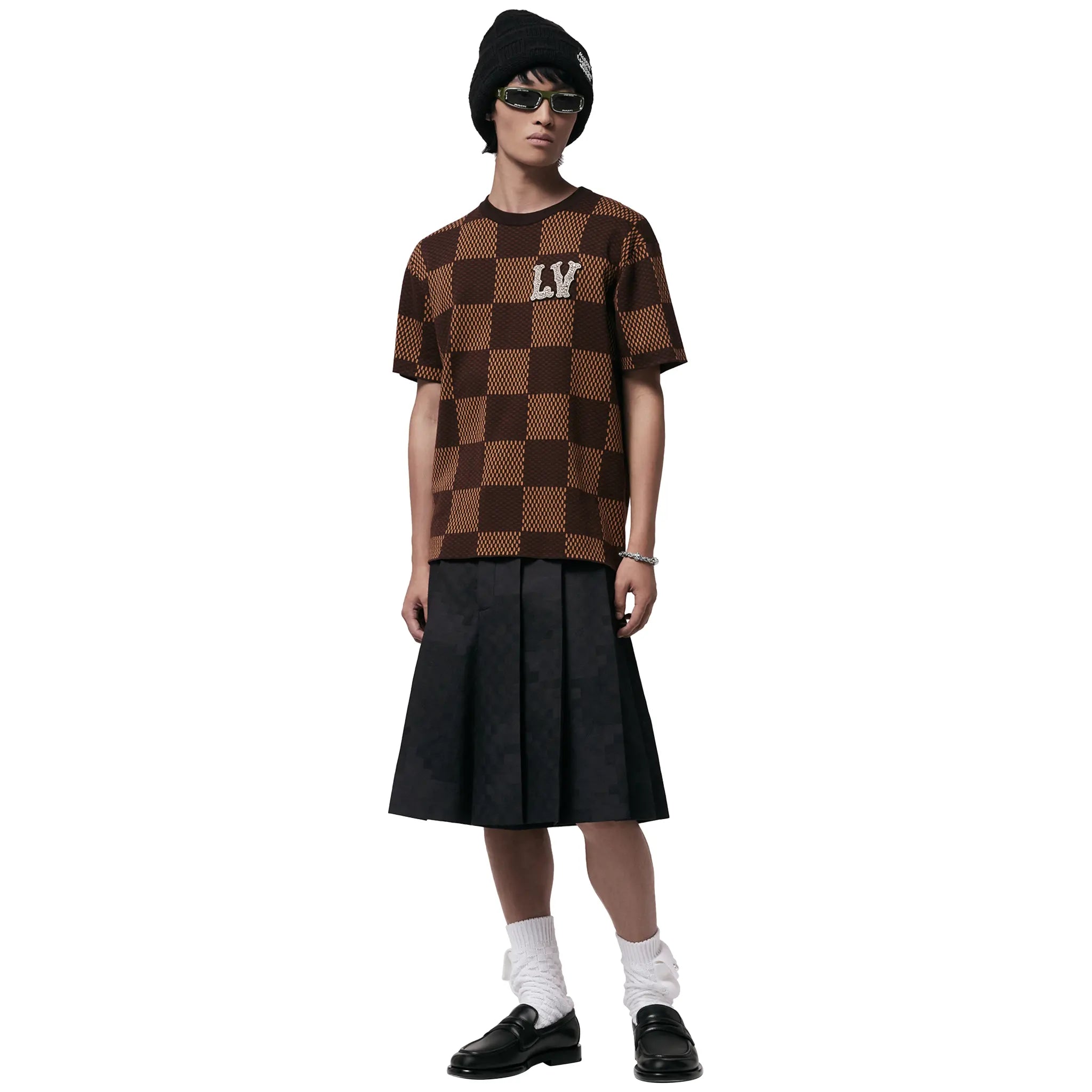 Model view of Louis Vuitton Damier LV Crystal Patch Brown T Shirt NVPROD4940223V