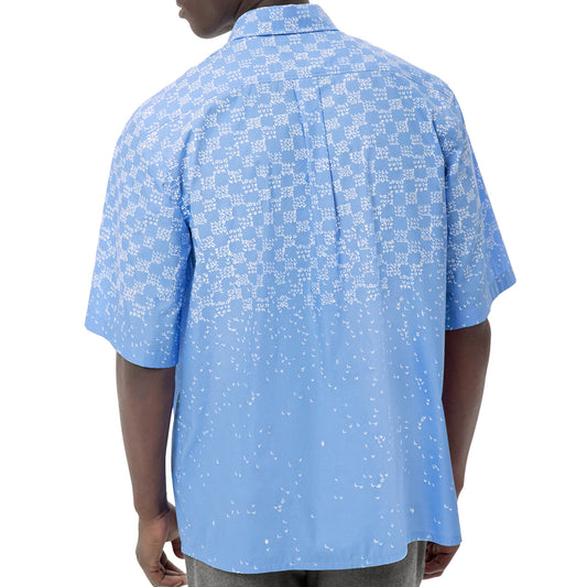 Louis Vuitton Damier Spread Short-Sleeved Hook Detail Blue Shirt