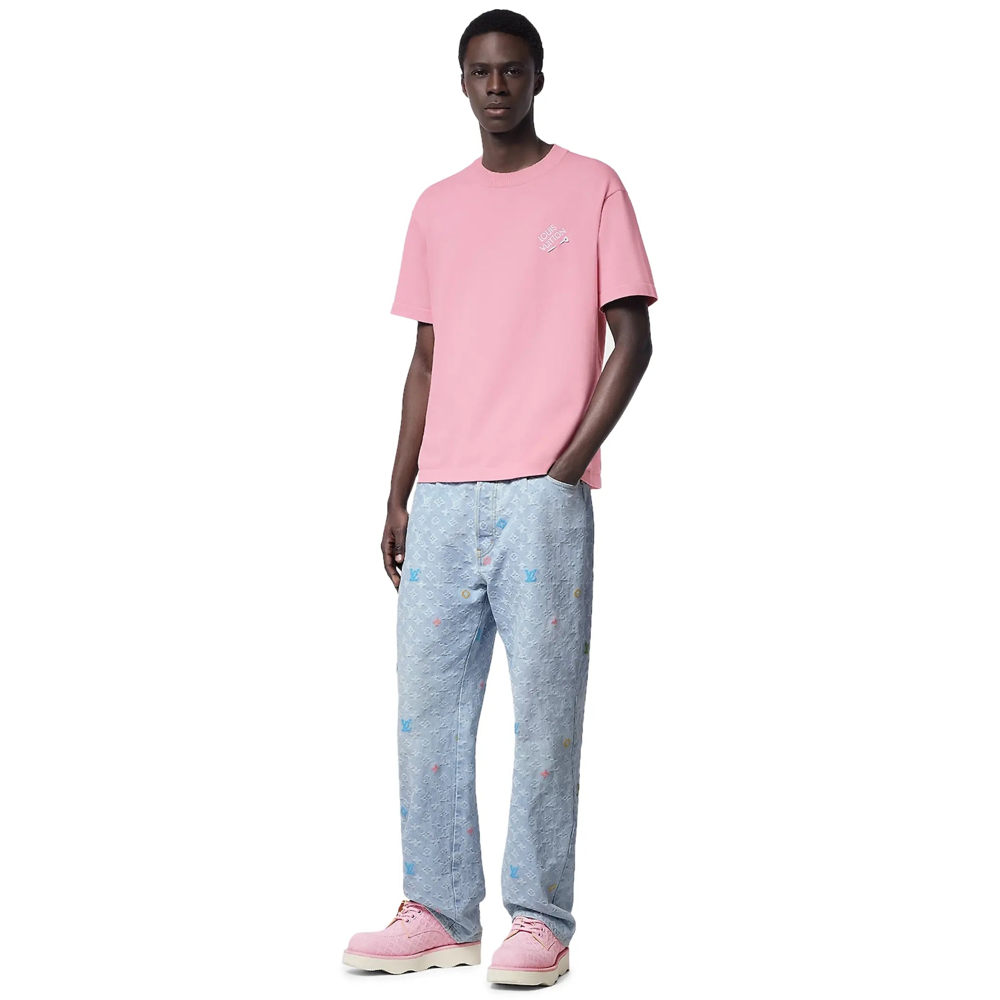 Louis Vuitton Embroidered Cotton Crewneck Pink T-Shirt | 1AFPSN Louis Vuitton Embroidered Cotton Crewneck Pink T-Shirt | 1AFPSN