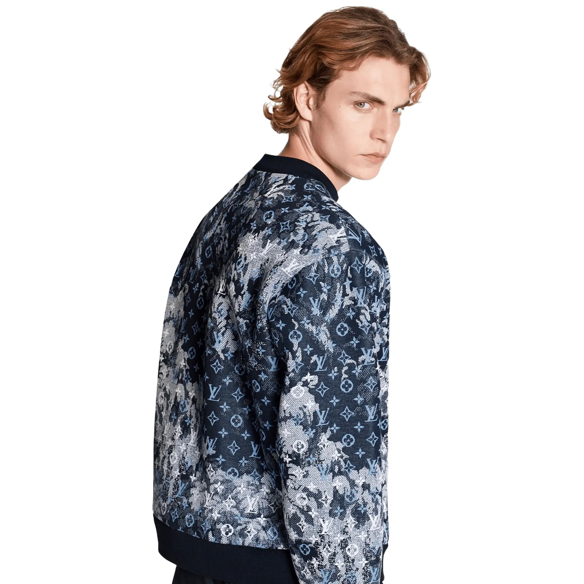 Front Side View of Preloved - Louis Vuitton LV Monogram Tapestry Blue Sweatshirt 1A8H2X