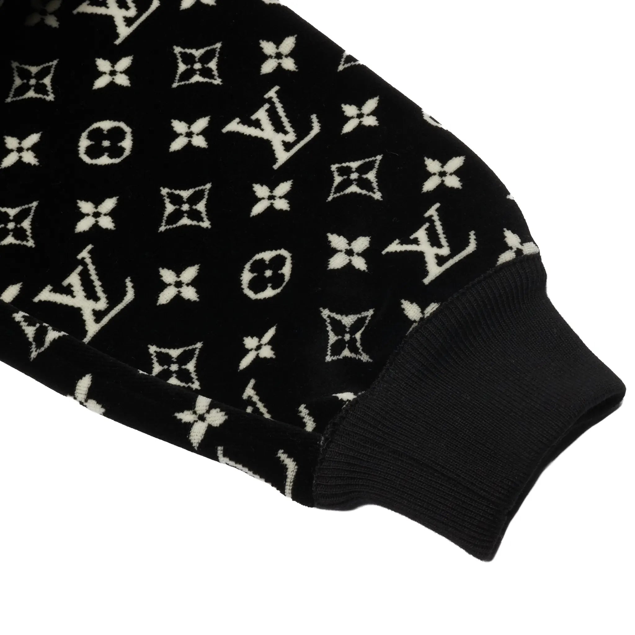 Sleeve View of Louis Vuitton LV Monogram Oversized Black White Hoodie 1AAKV1