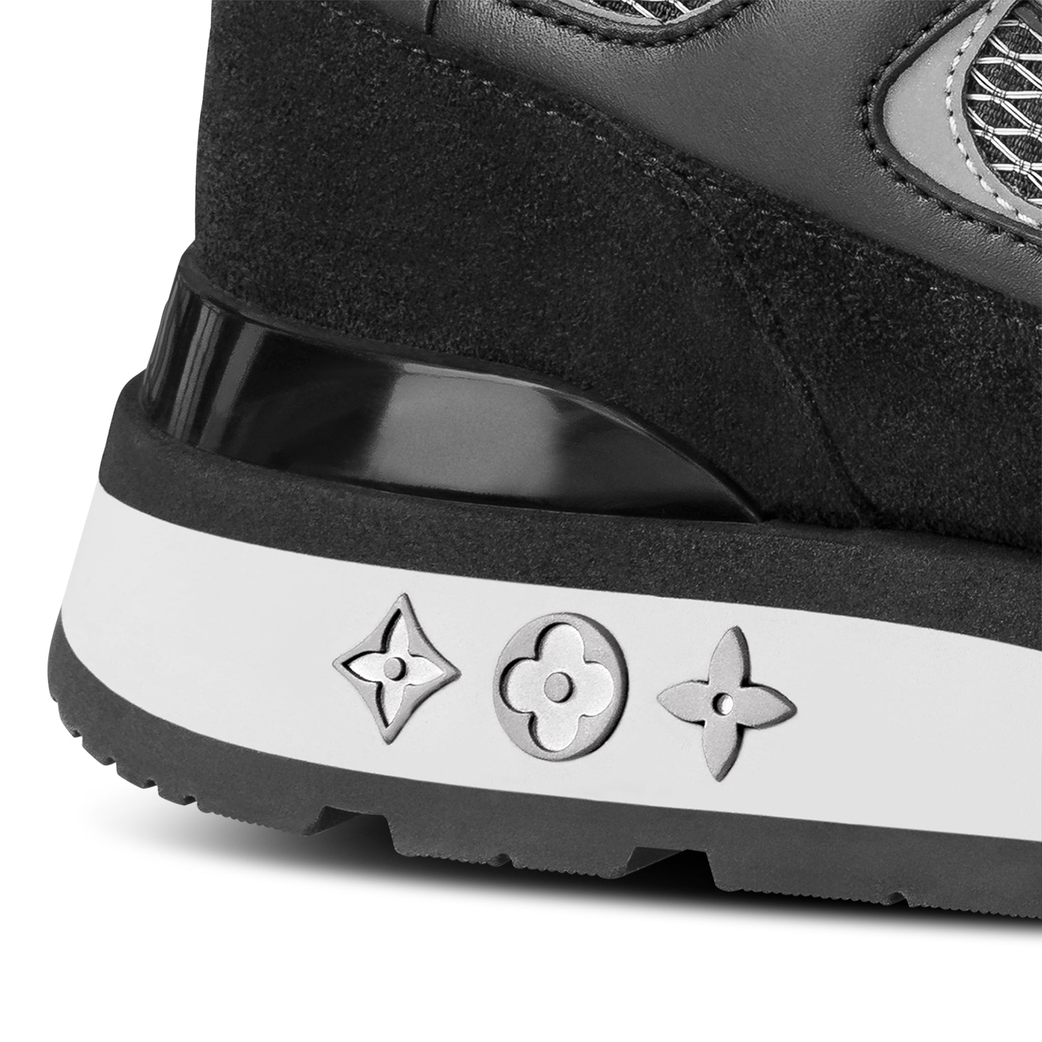 Heel view of Louis Vuitton LV Run Away Black Sneaker NVPROD3150014V