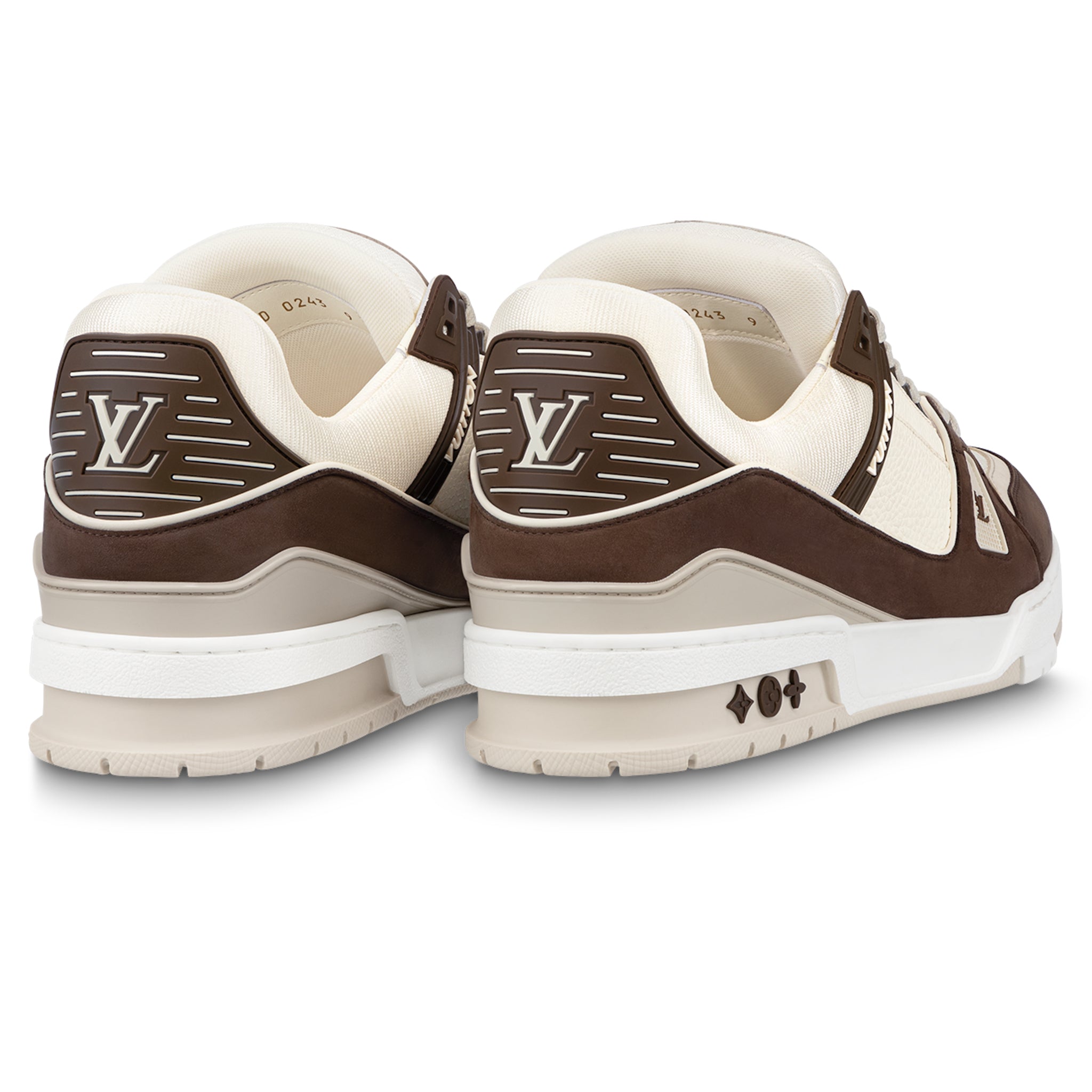 Back side view of Louis Vuitton LV Trainer Calf Leather Moka Sneaker NVPROD4280067V