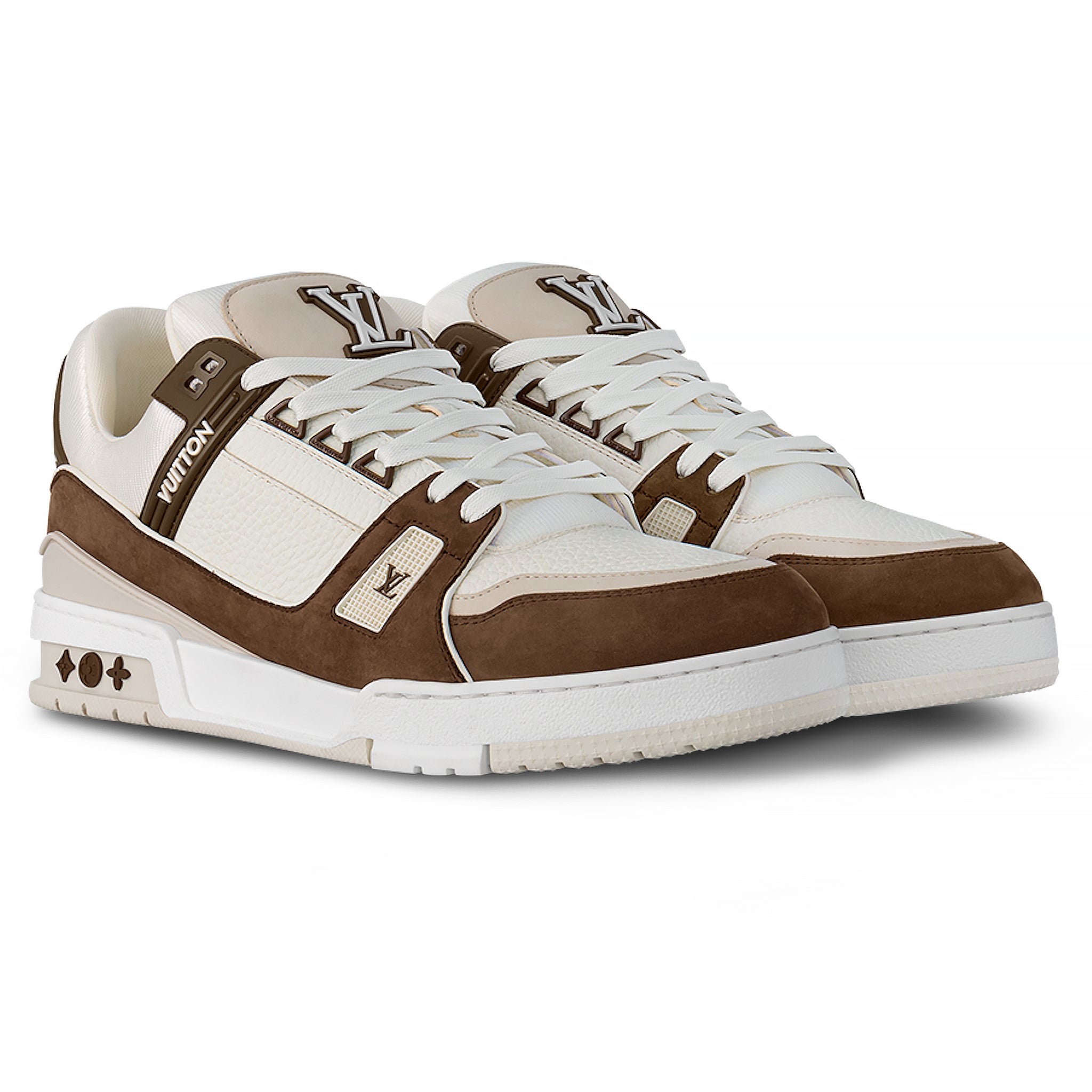 Front side view of Louis Vuitton LV Trainer Calf Leather Moka Sneaker NVPROD4280067V