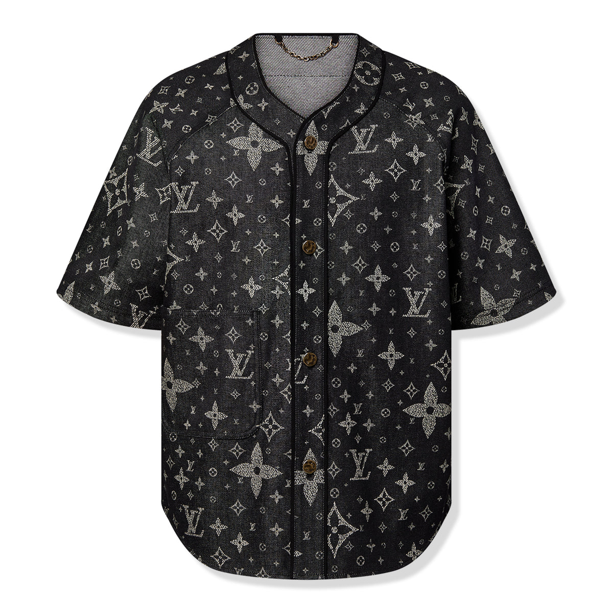 Louis Vuitton Monogram Denim Black Baseball Shirt | 1AF348