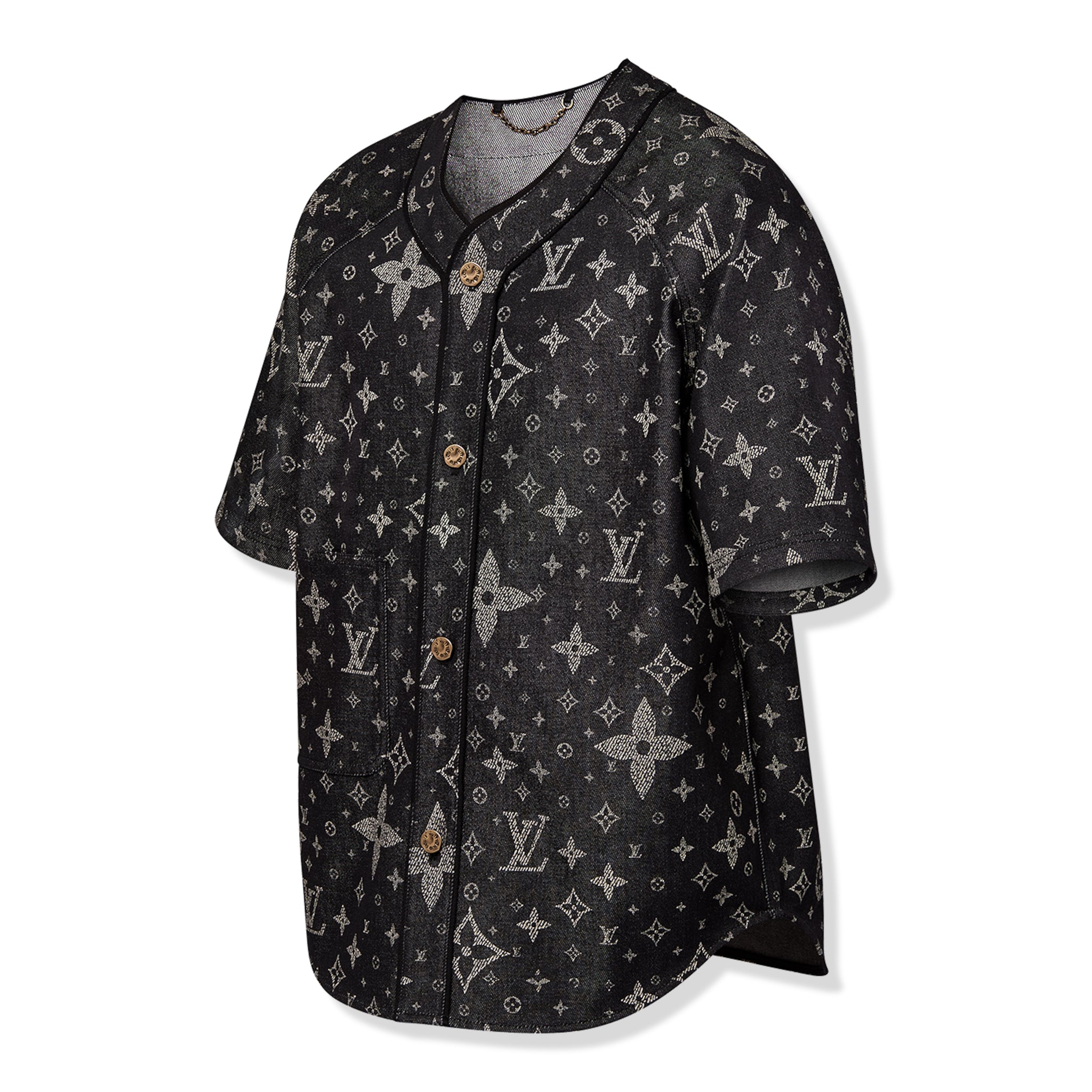 Side view of Louis Vuitton Monogram Denim Black Baseball Shirt NVPROD4830078V