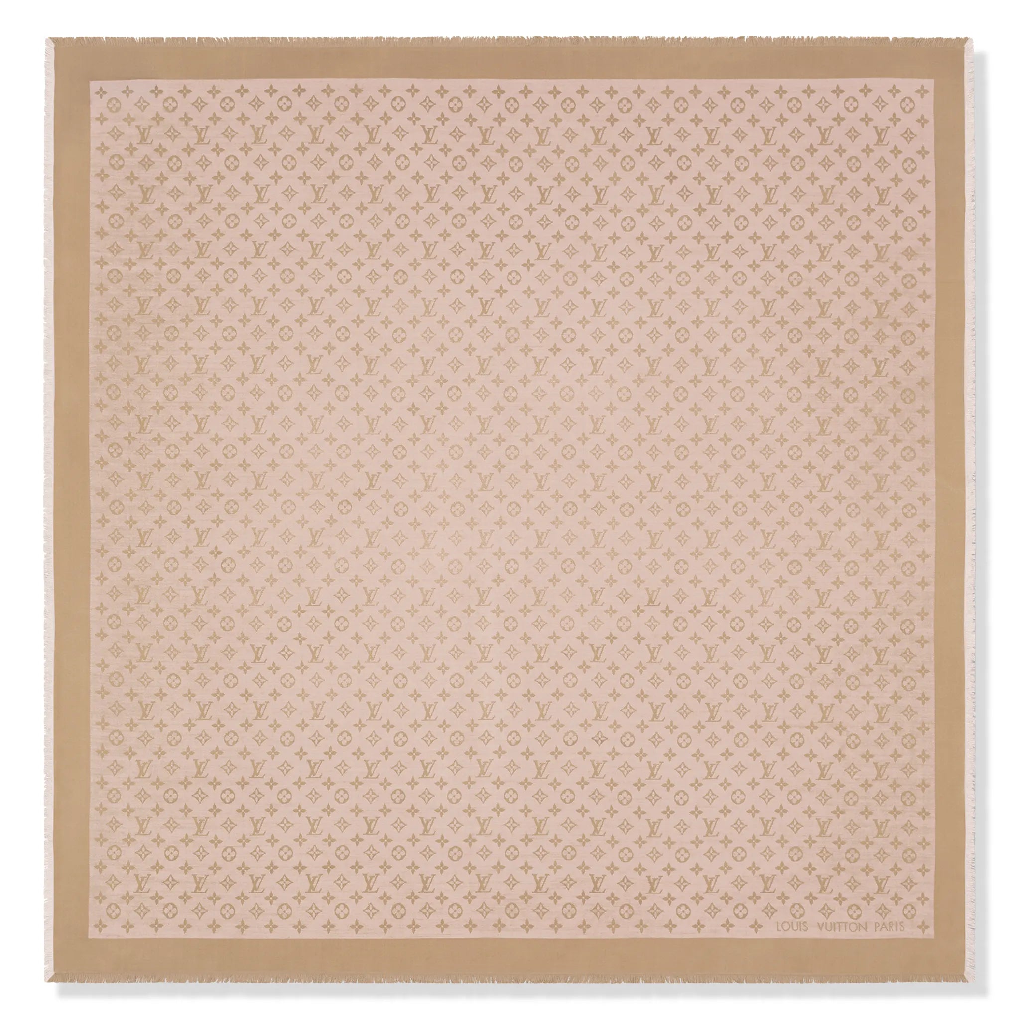 Front View of Louis Vuitton Monogram Denim Beige Rose Shawl