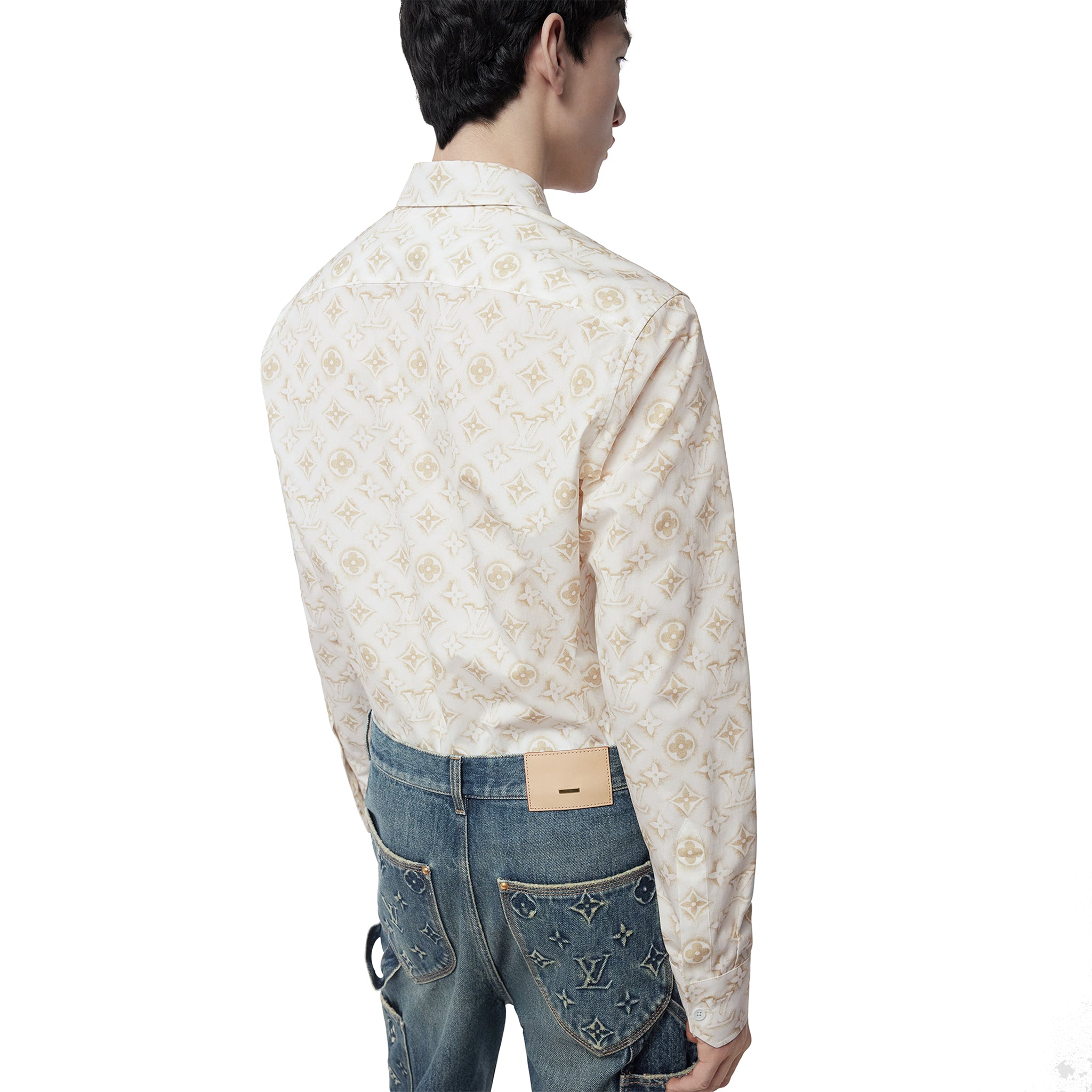 Back model view of Louis Vuitton Monogram Long-Sleeved Cotton Shirt White NVPROD4330266V