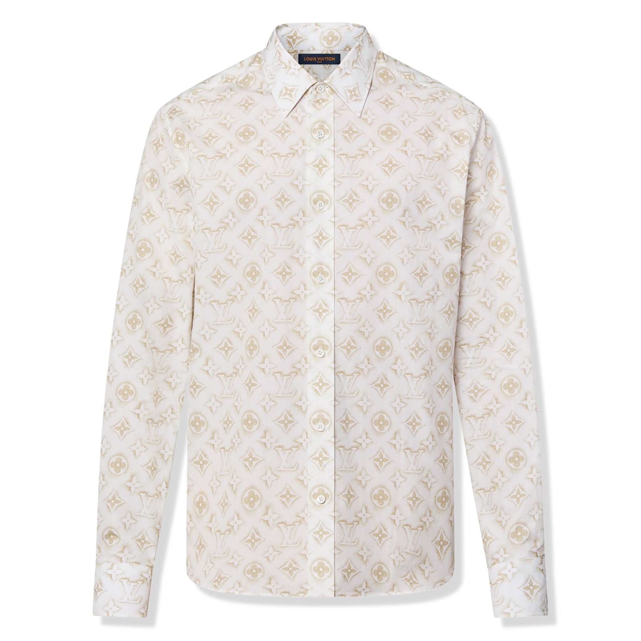 Front view of Louis Vuitton Monogram Long-Sleeved Cotton Shirt White NVPROD4330266V