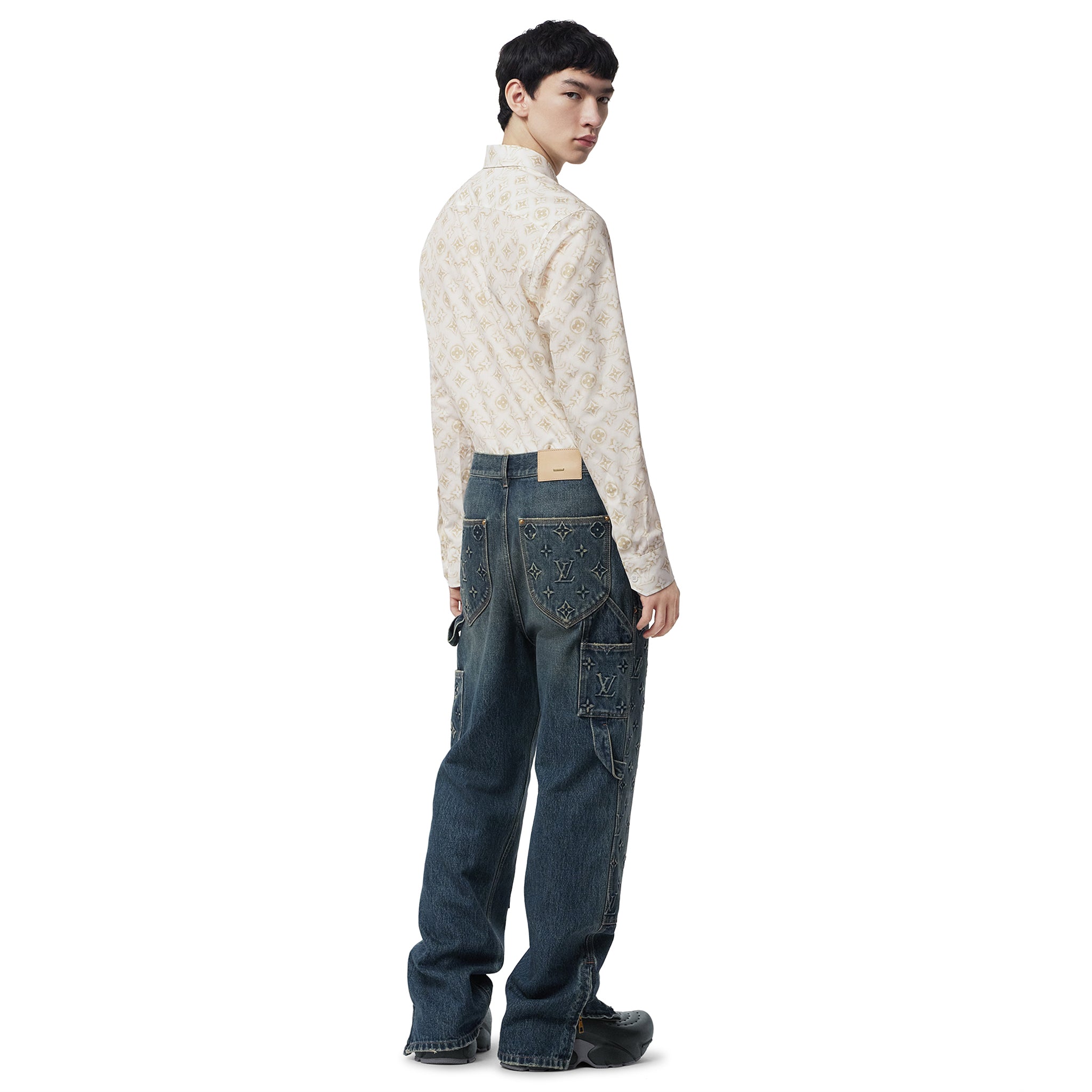 Back modelview of Louis Vuitton Monogram Long-Sleeved Cotton Shirt White NVPROD4330266V