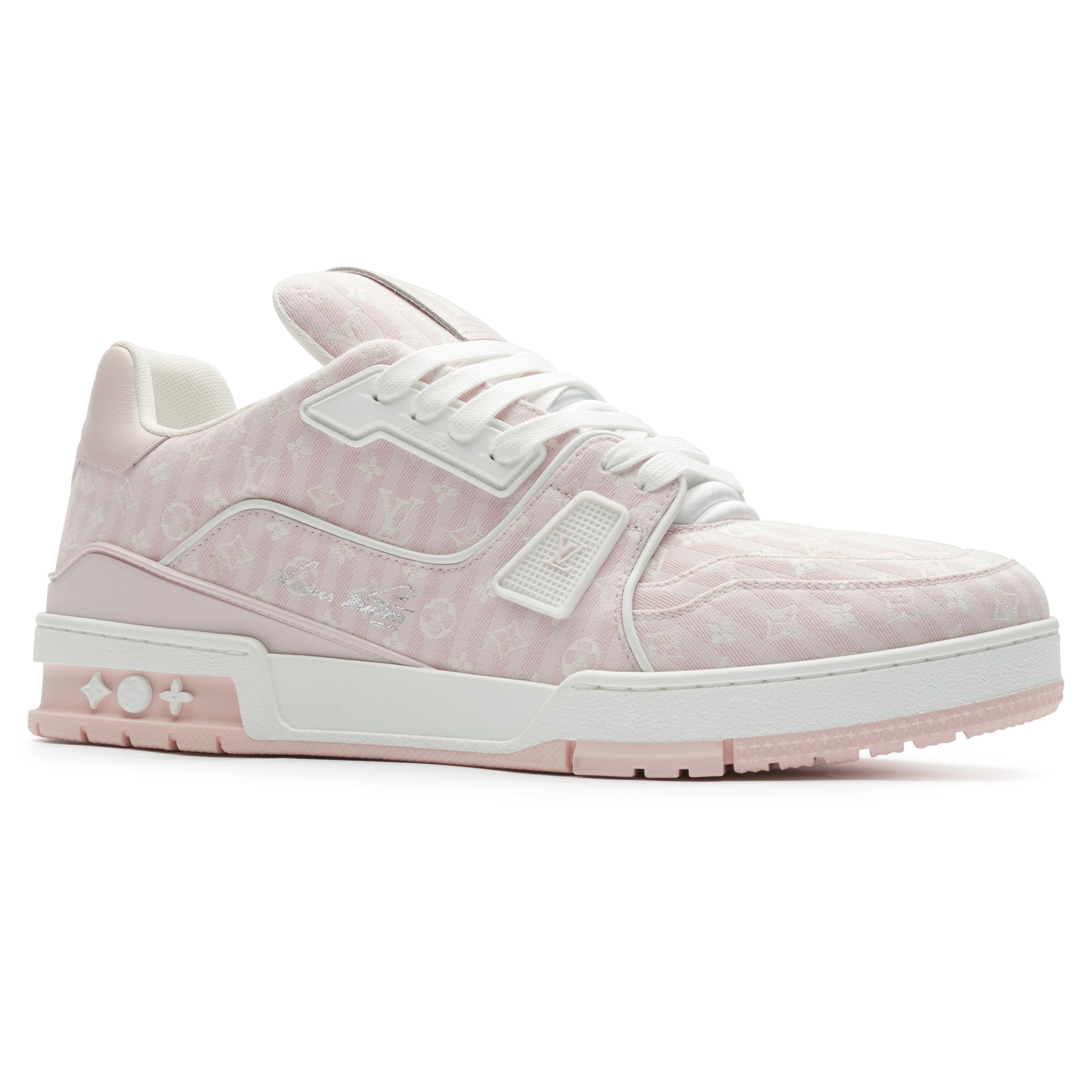 Front view of Louis Vuitton Monogram LV Trainer '54' Pink Sneaker