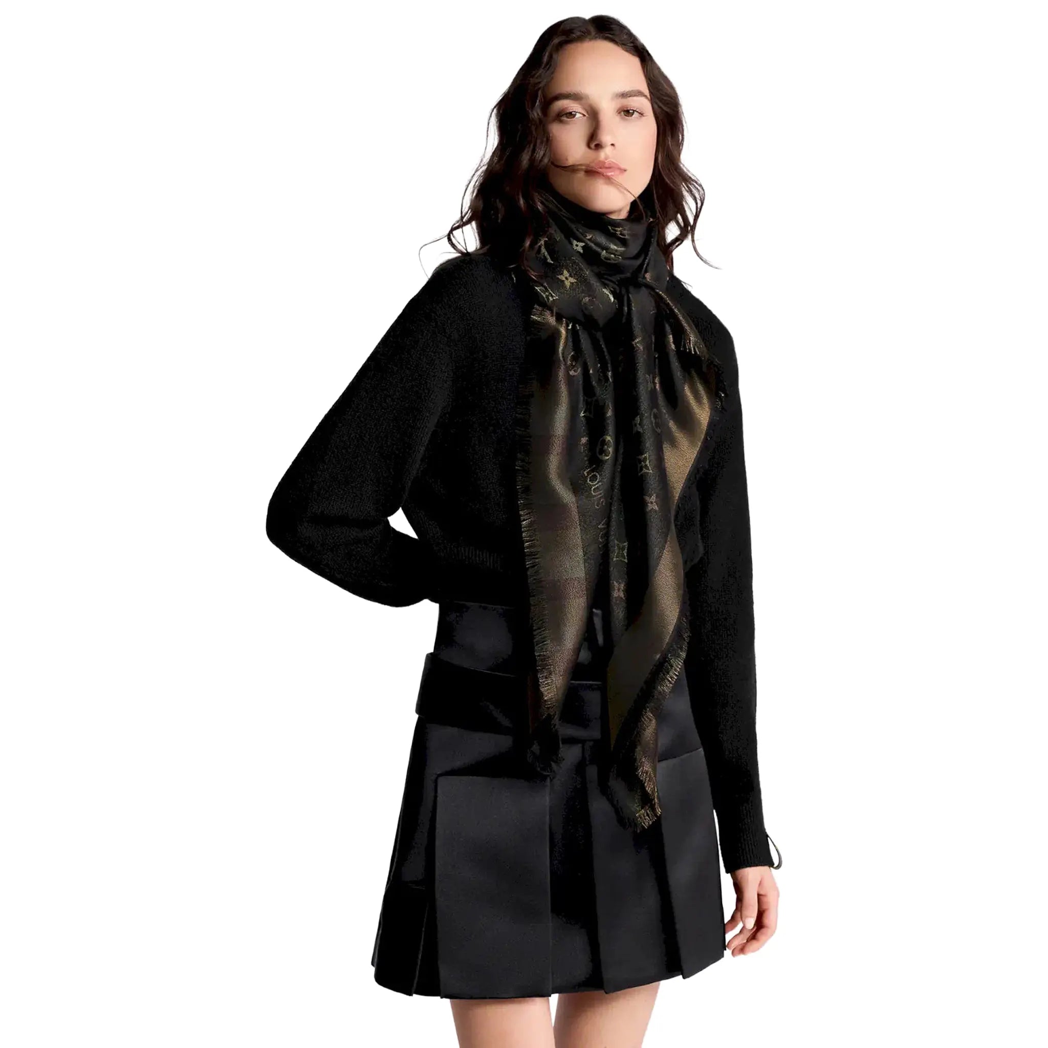 Front View of Louis Vuitton Monogram Shine Brown Shawl