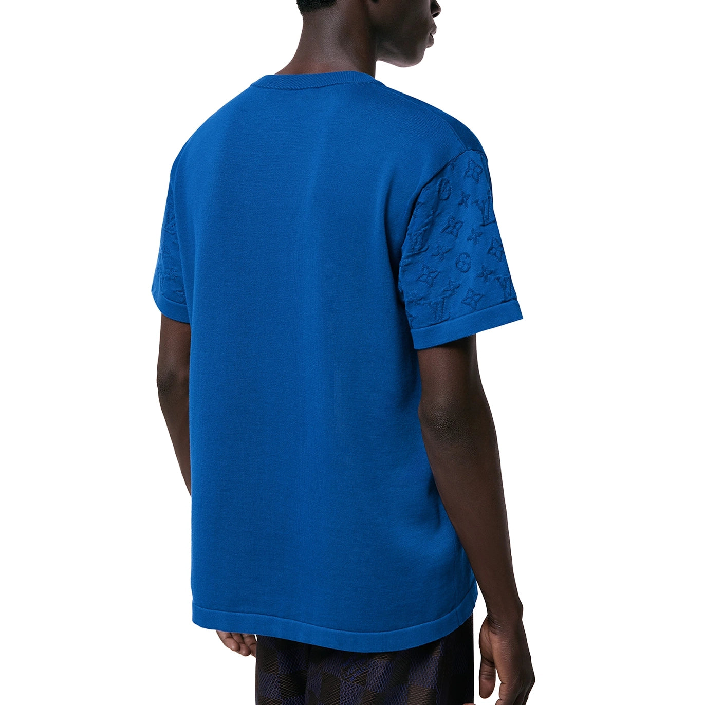 Model back view of Louis Vuitton Monogram Signature Classic Blue T Shirt NVPROD5040005V