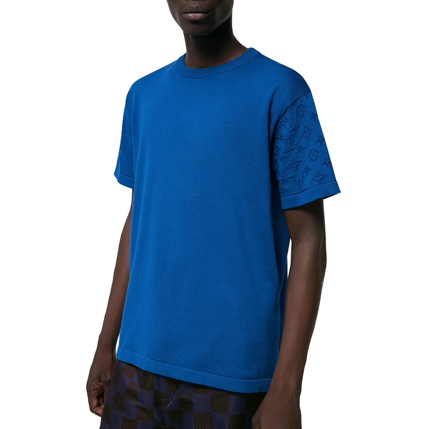 Model front view of Louis Vuitton Monogram Signature Classic Blue T Shirt NVPROD5040005V