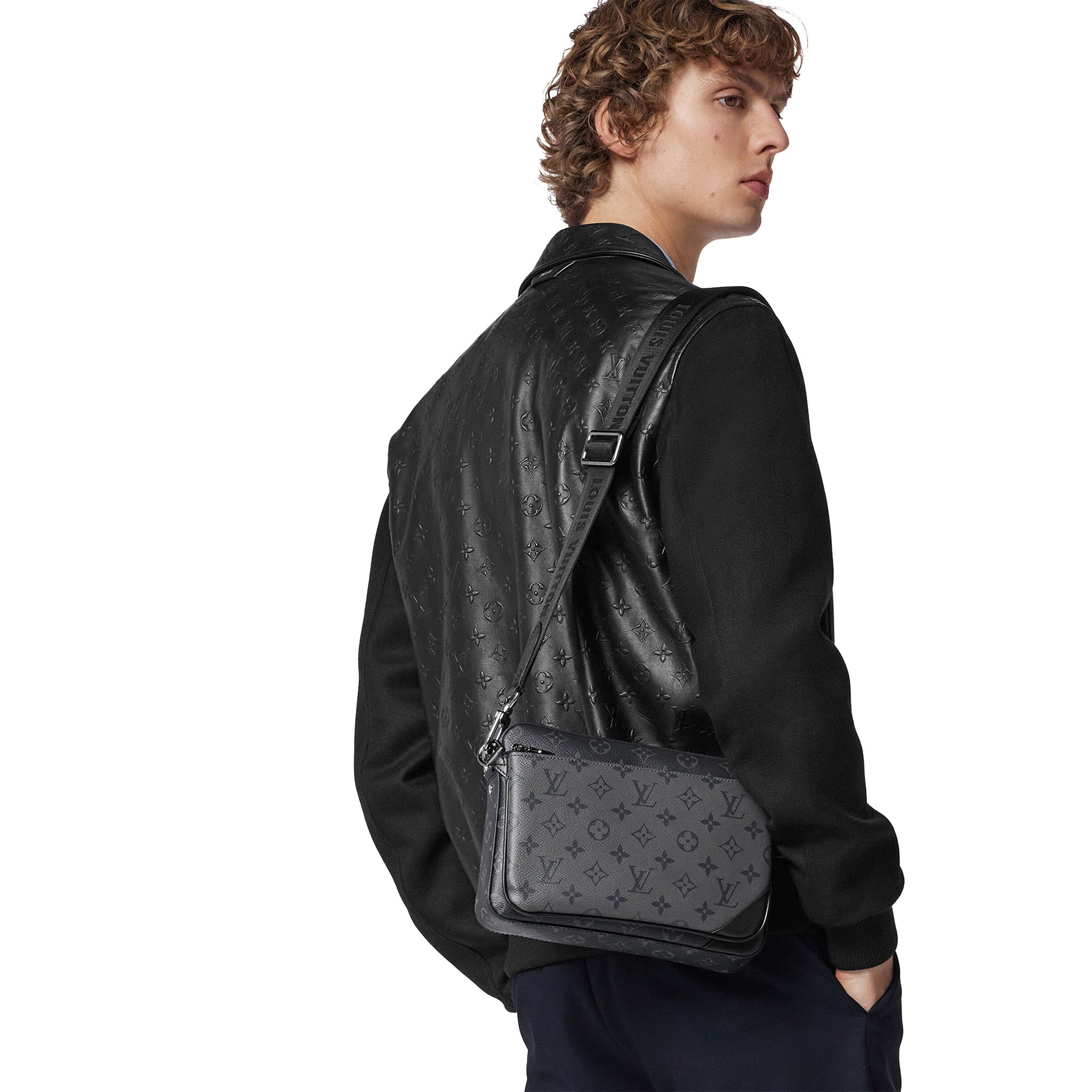 Model view of Louis Vuitton Monogram Trio Messenger Bag Black Grey NVPROD2320039V