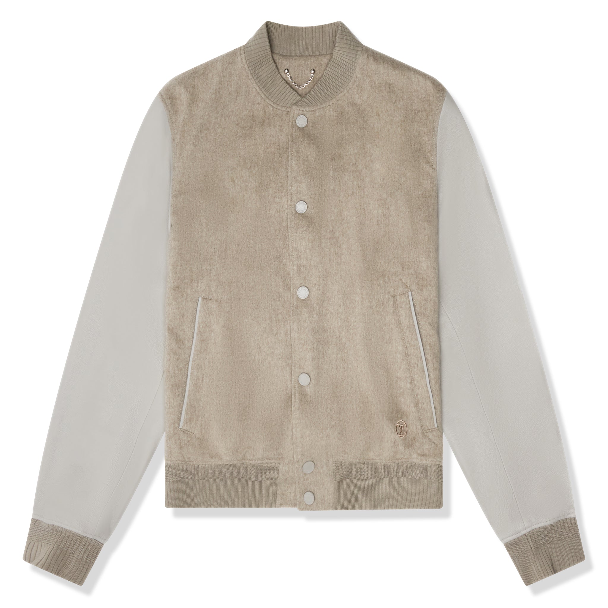 Front view of Louis Vuitton Wool Leather Beige Bomber Jacket 